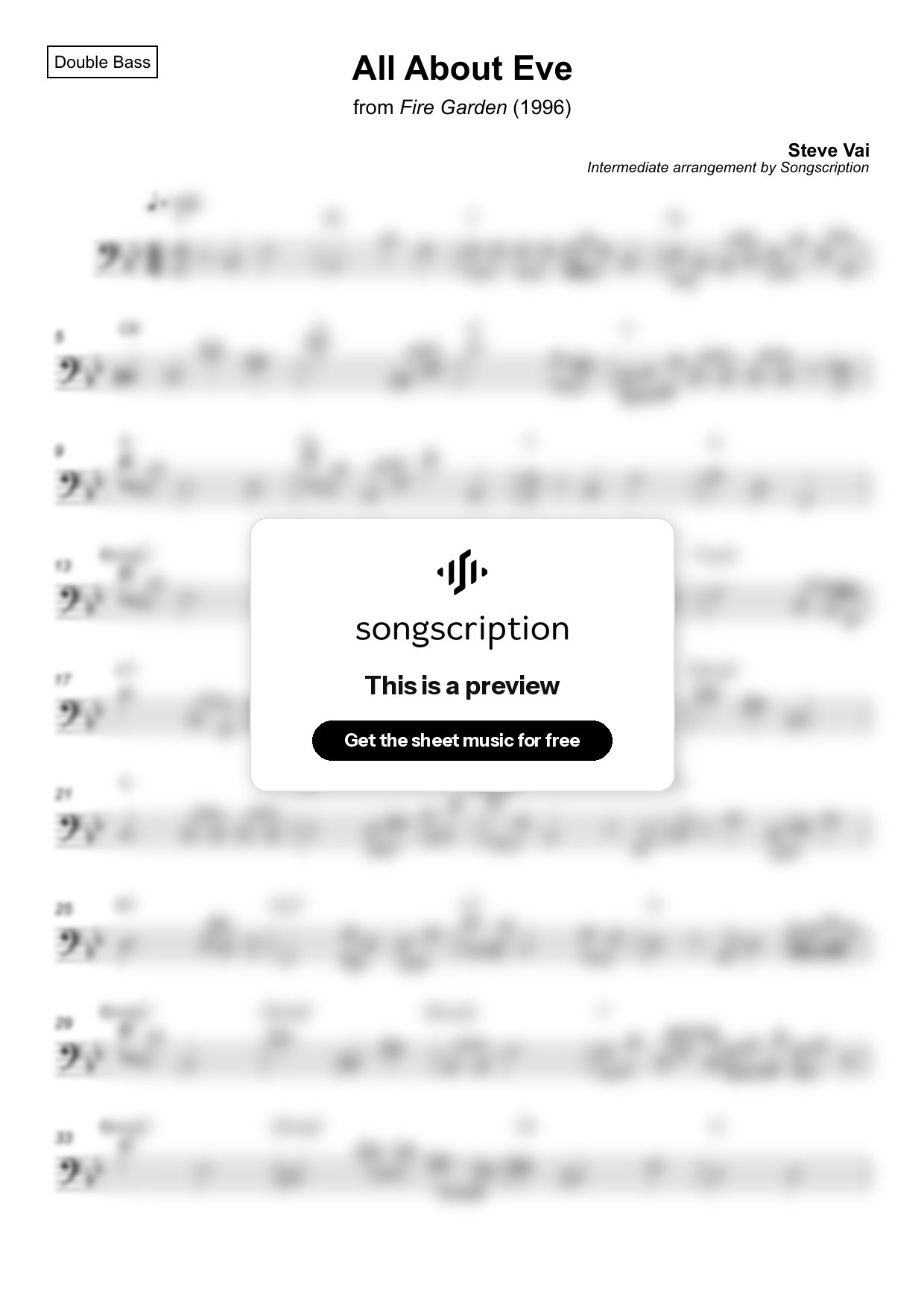 Intermediate Double Bass Sheet Music for "All About Eve" by Steve Vai