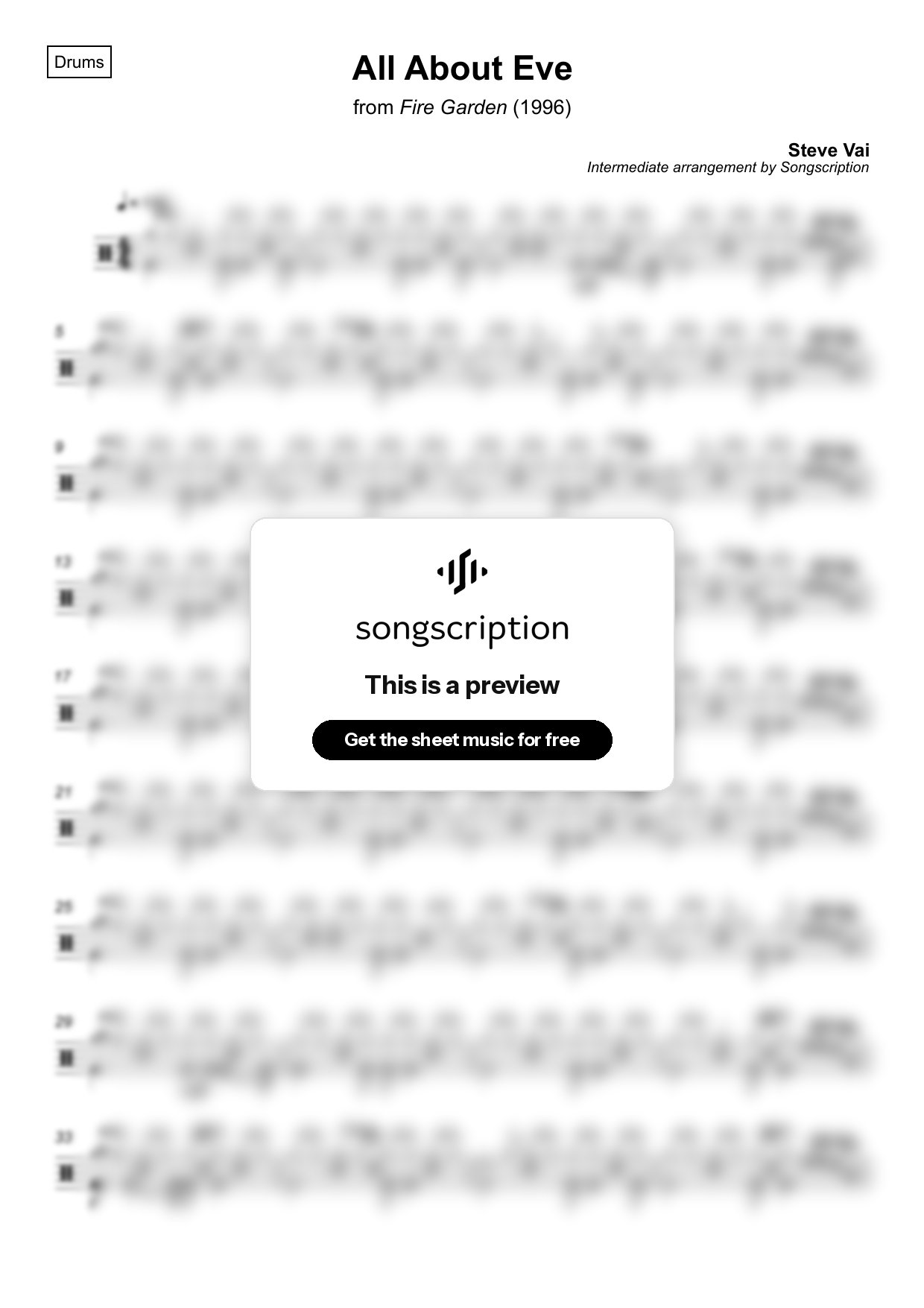 Intermediate Drums Sheet Music for "All About Eve" by Steve Vai