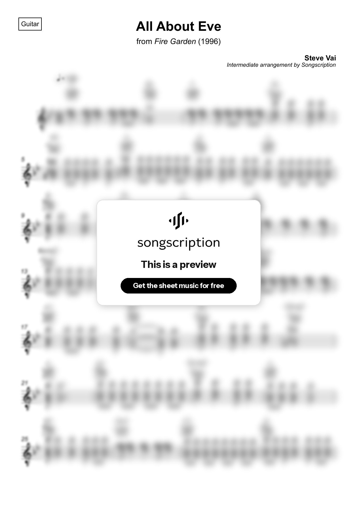 Intermediate Acoustic Guitar Sheet Music for "All About Eve" by Steve Vai