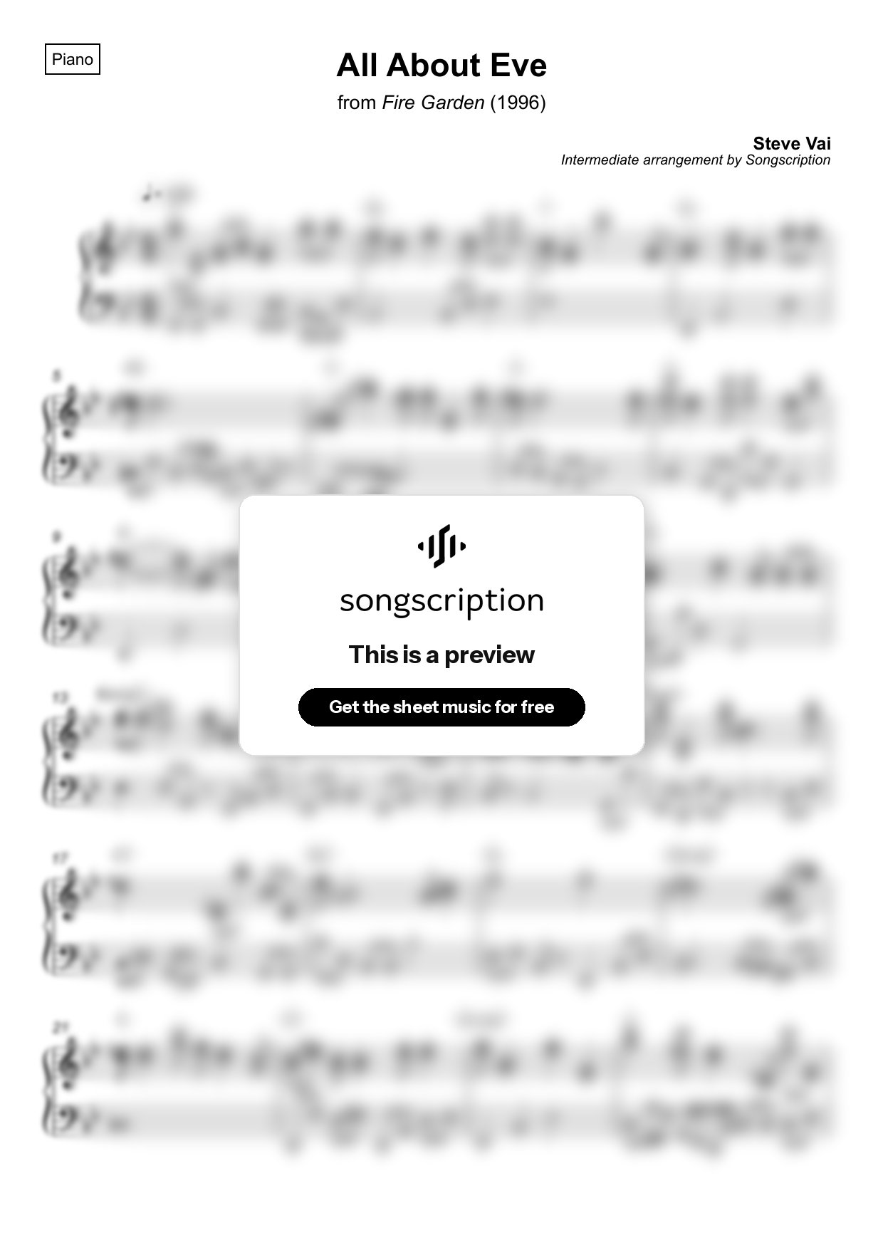 Intermediate Piano Sheet Music for "All About Eve" by Steve Vai