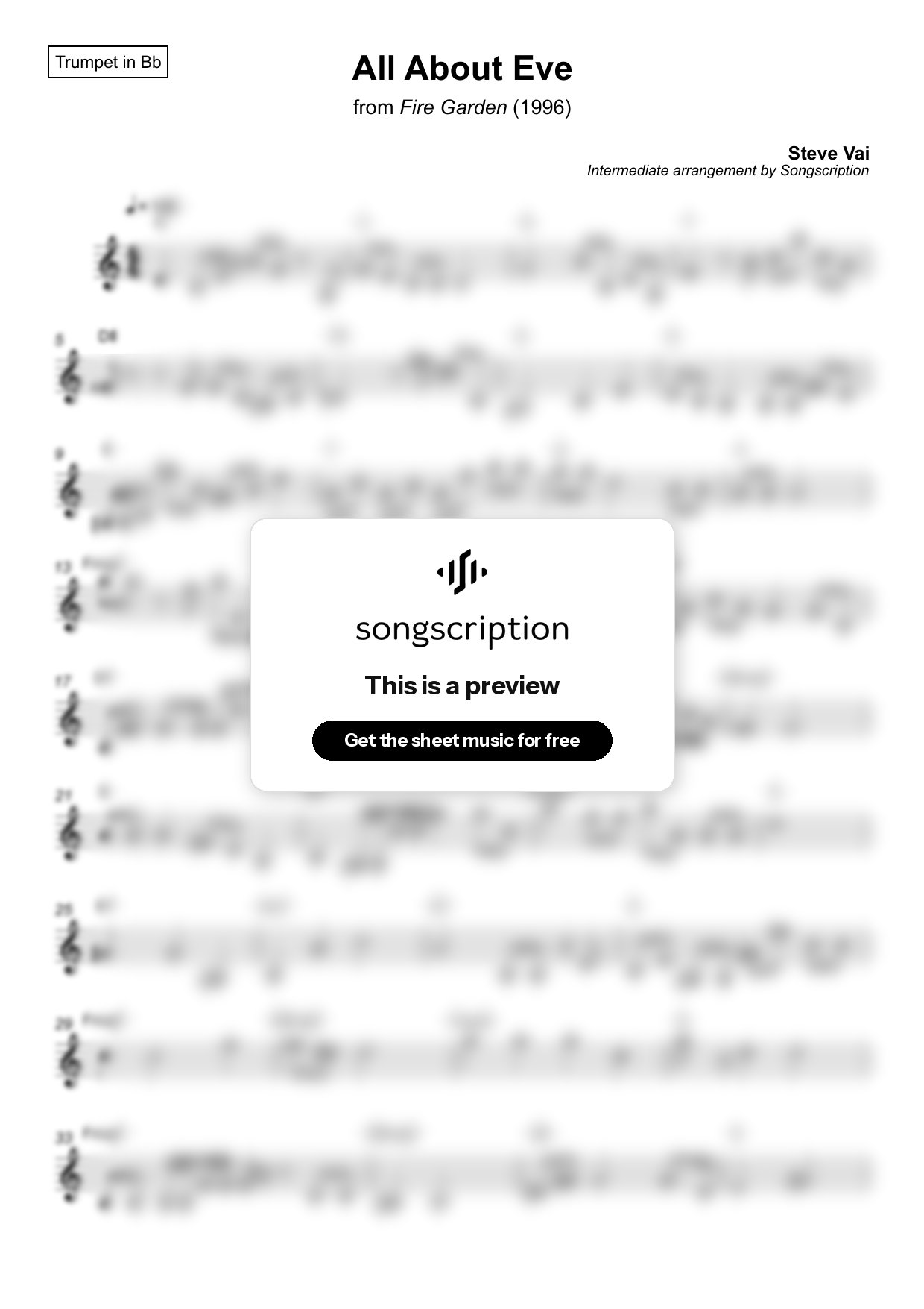 Intermediate Trumpet Sheet Music for "All About Eve" by Steve Vai