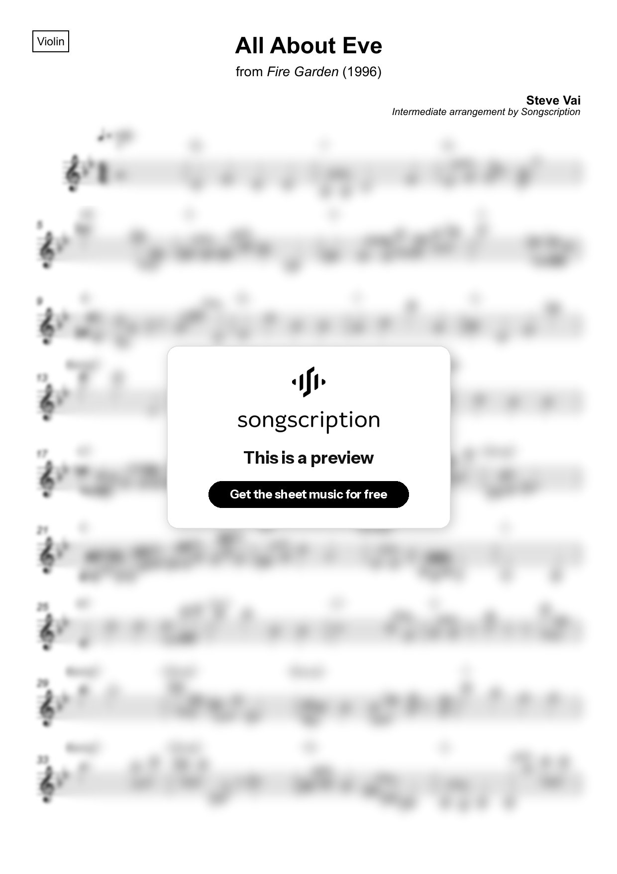 Intermediate Violin Sheet Music for "All About Eve" by Steve Vai
