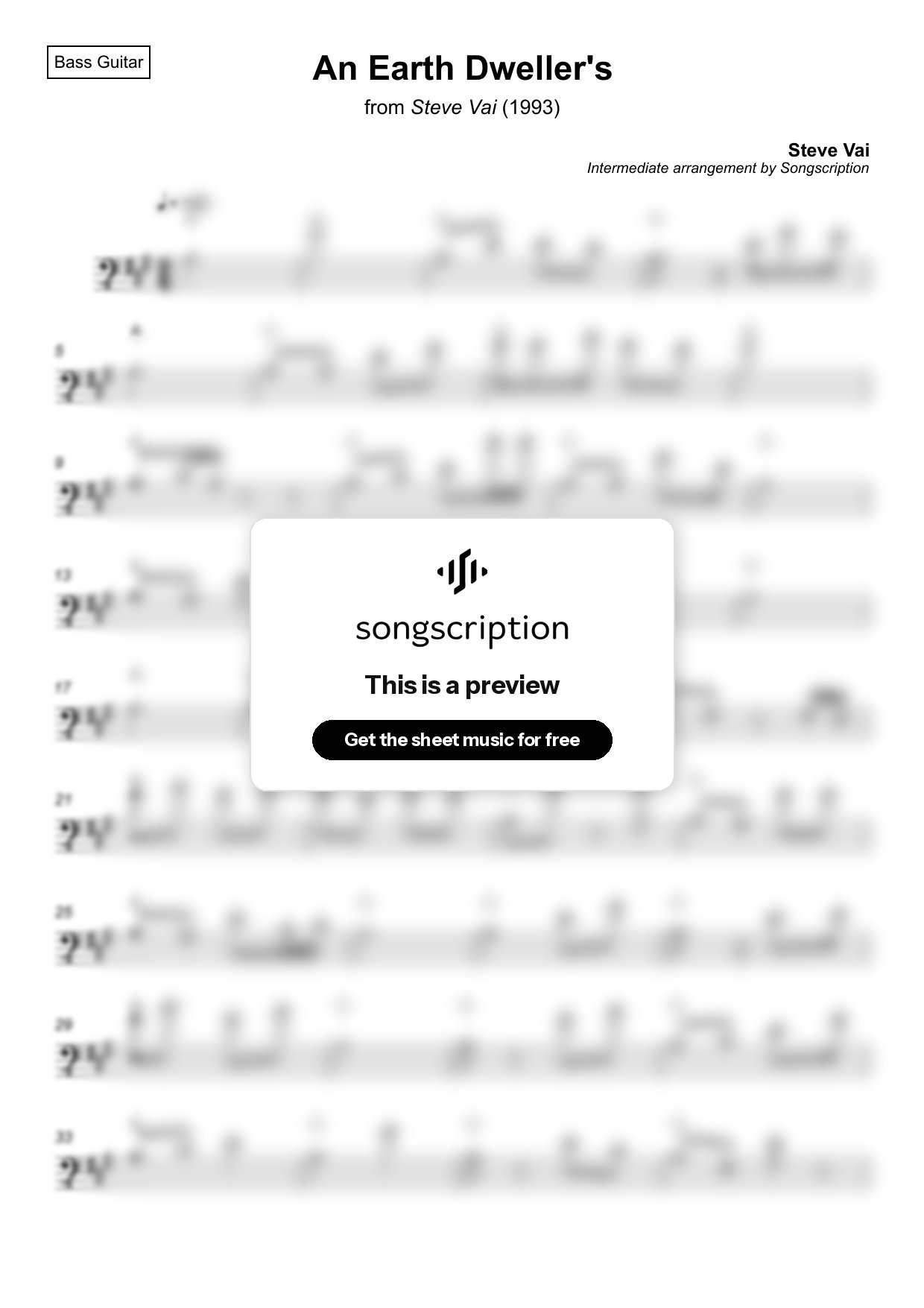 Intermediate Bass Guitar Sheet Music for "An Earth Dweller's" by Steve Vai