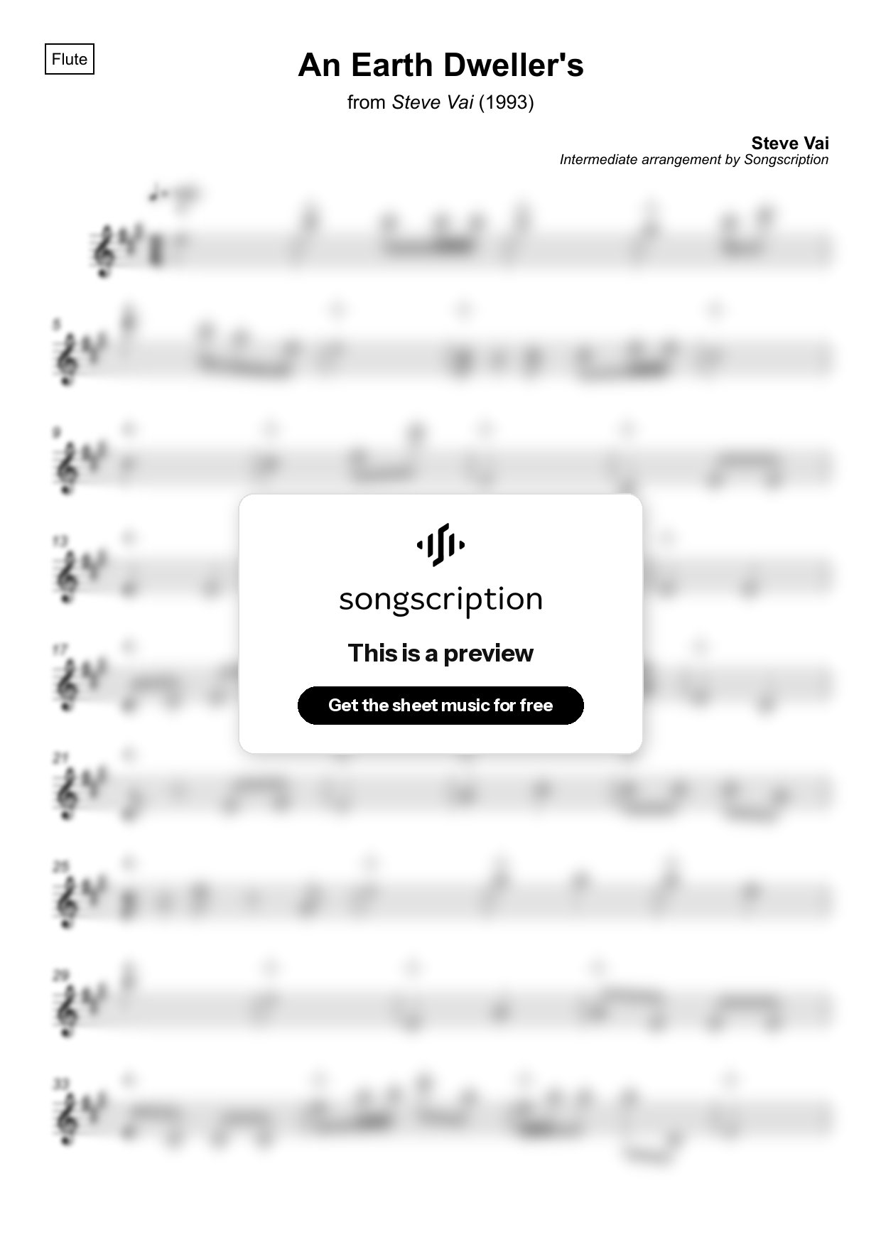 Intermediate Flute Sheet Music for "An Earth Dweller's" by Steve Vai