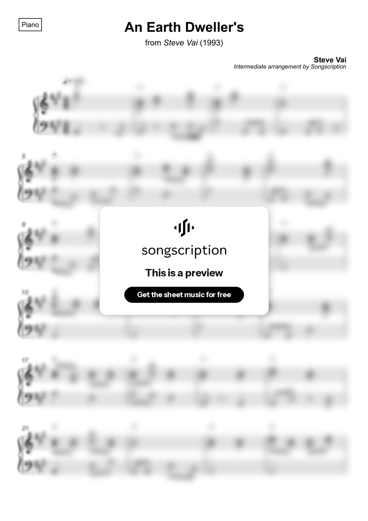 Intermediate Piano Sheet Music for "An Earth Dweller's" by Steve Vai