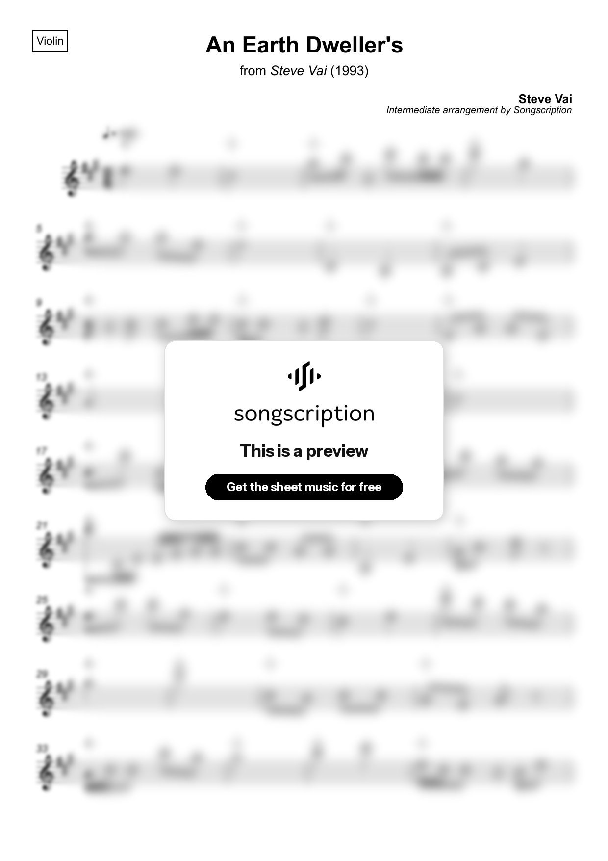 Intermediate Violin Sheet Music for "An Earth Dweller's" by Steve Vai