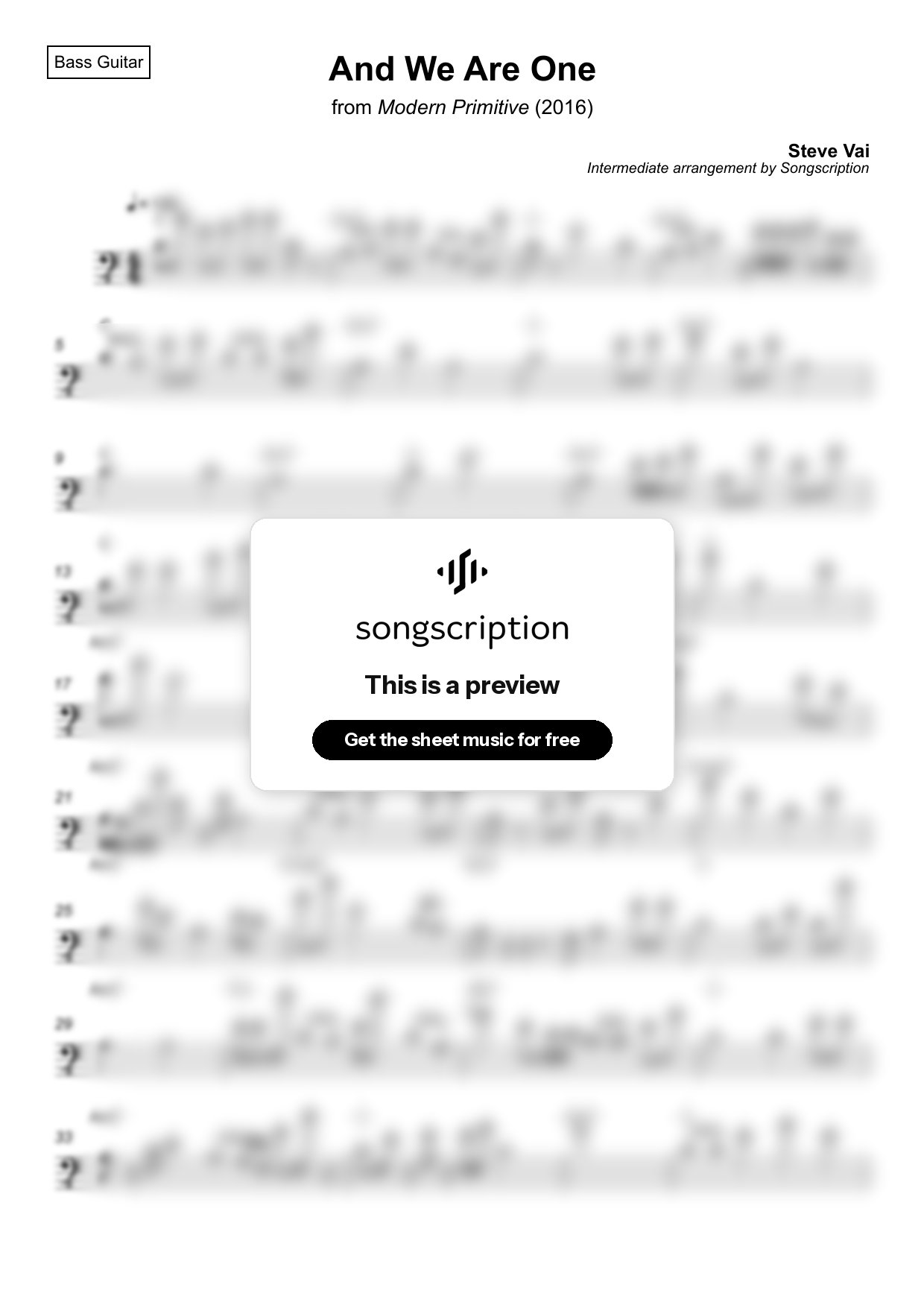 Intermediate Bass Guitar Sheet Music for "And We Are One" by Steve Vai