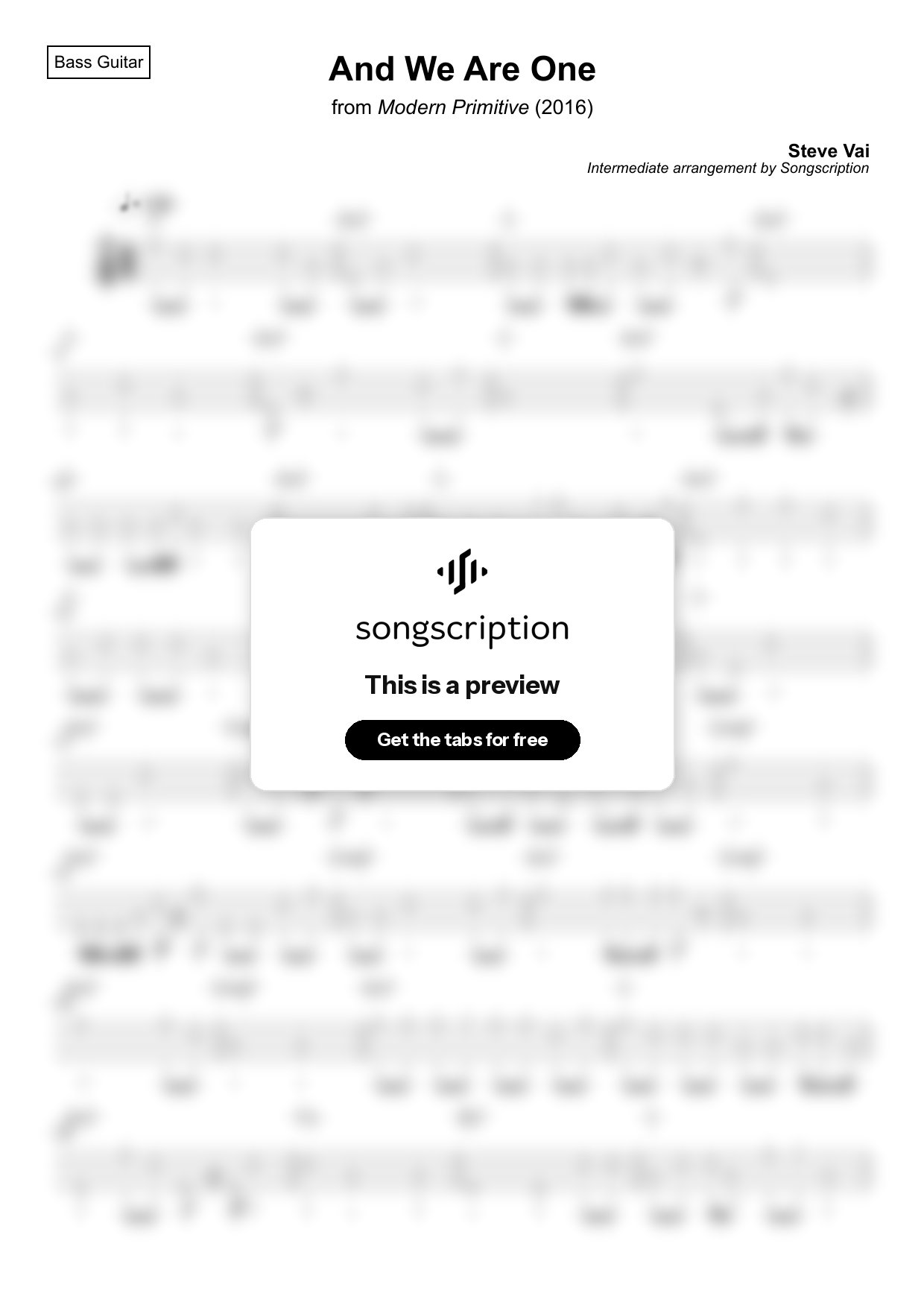 Intermediate Bass Guitar Tabs for "And We Are One" by Steve Vai