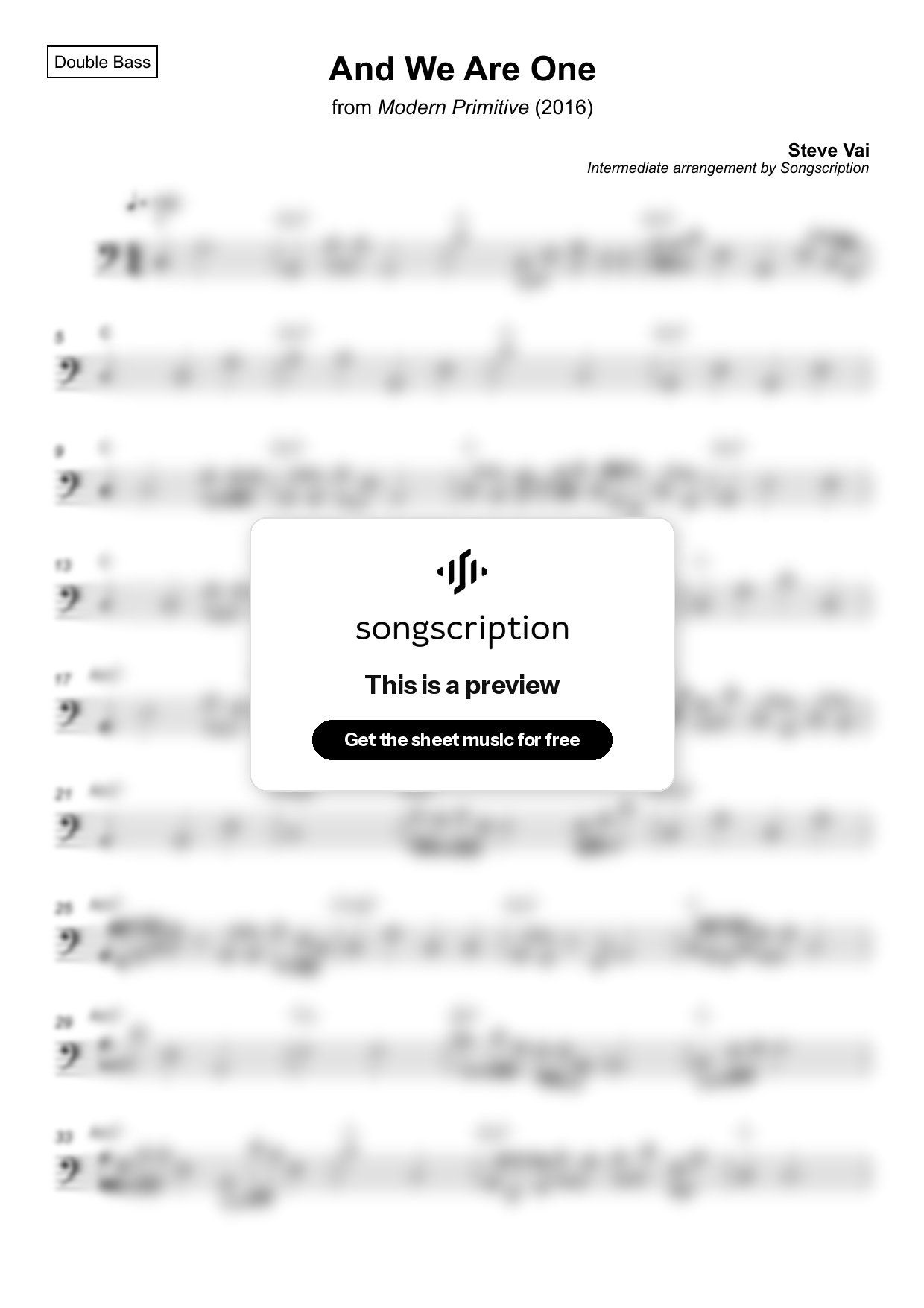 Intermediate Double Bass Sheet Music for "And We Are One" by Steve Vai