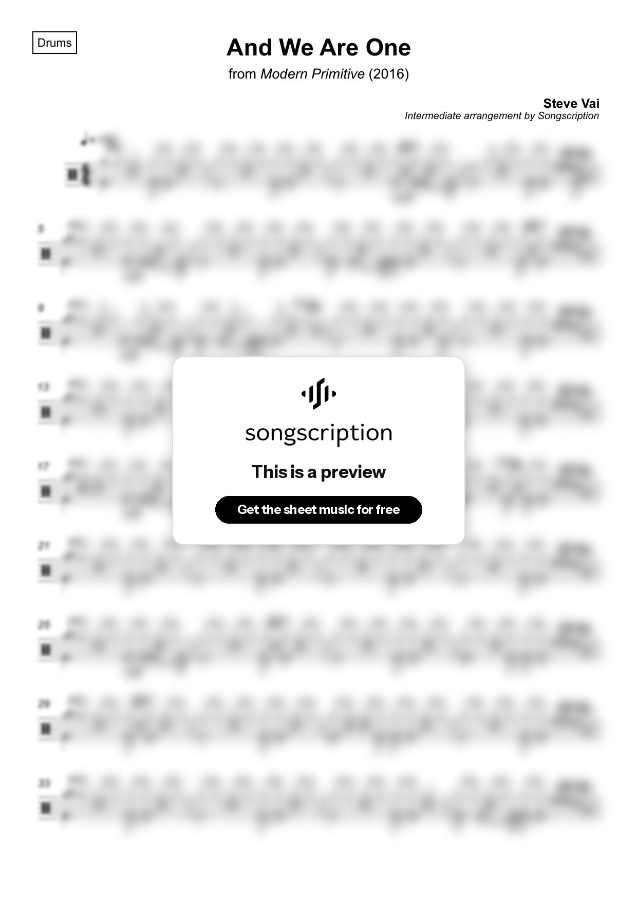 Intermediate Drums Sheet Music for "And We Are One" by Steve Vai