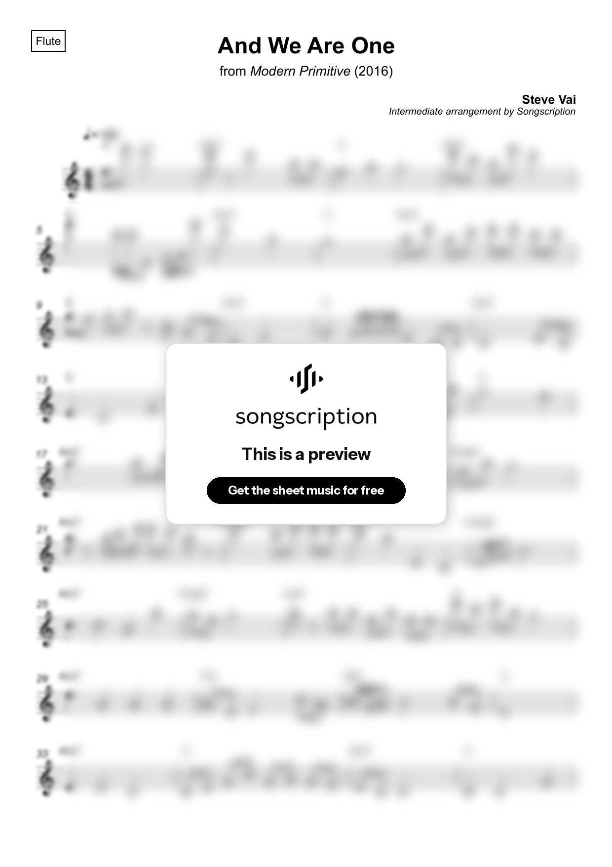 Intermediate Flute Sheet Music for "And We Are One" by Steve Vai