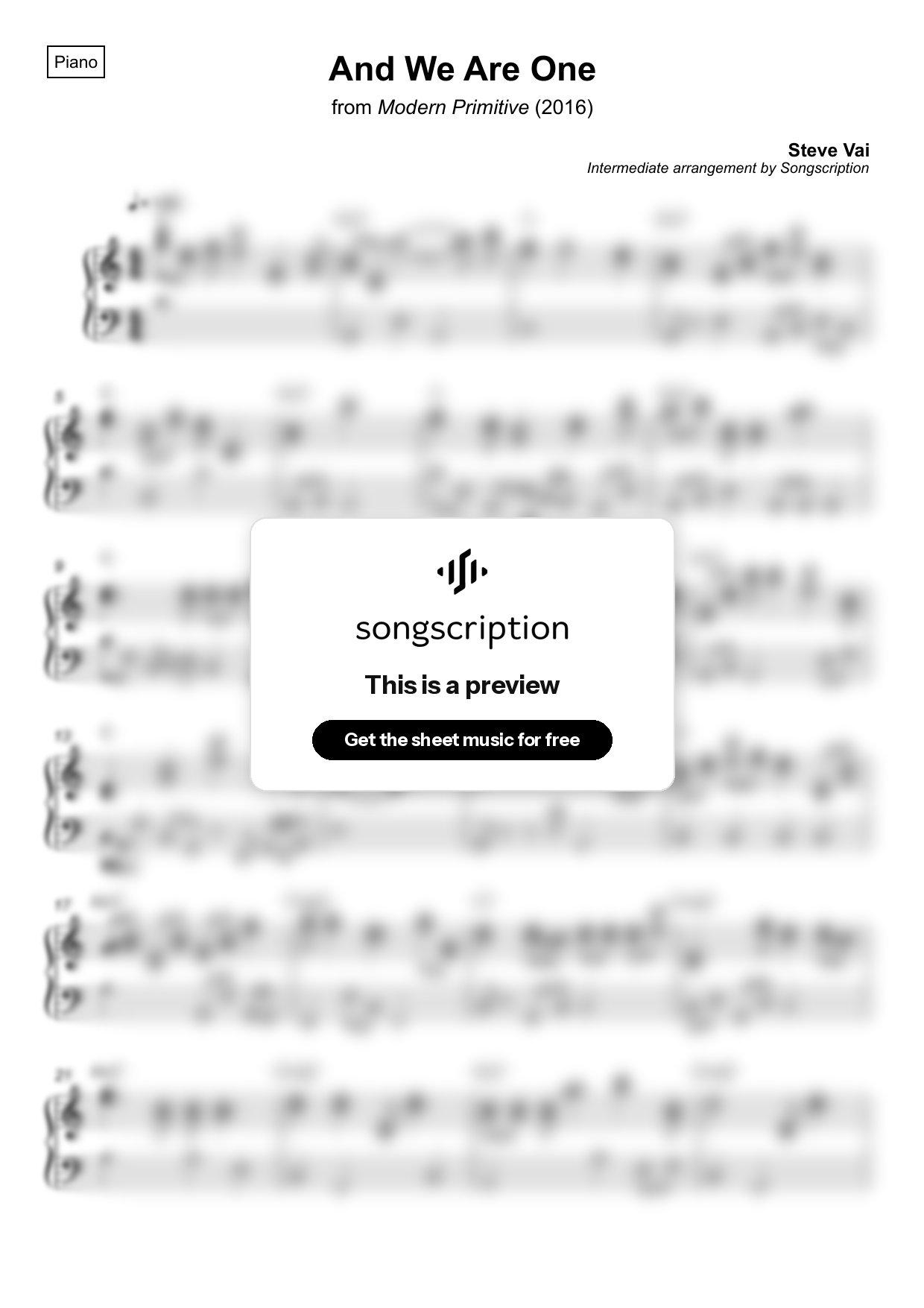 Intermediate Piano Sheet Music for "And We Are One" by Steve Vai