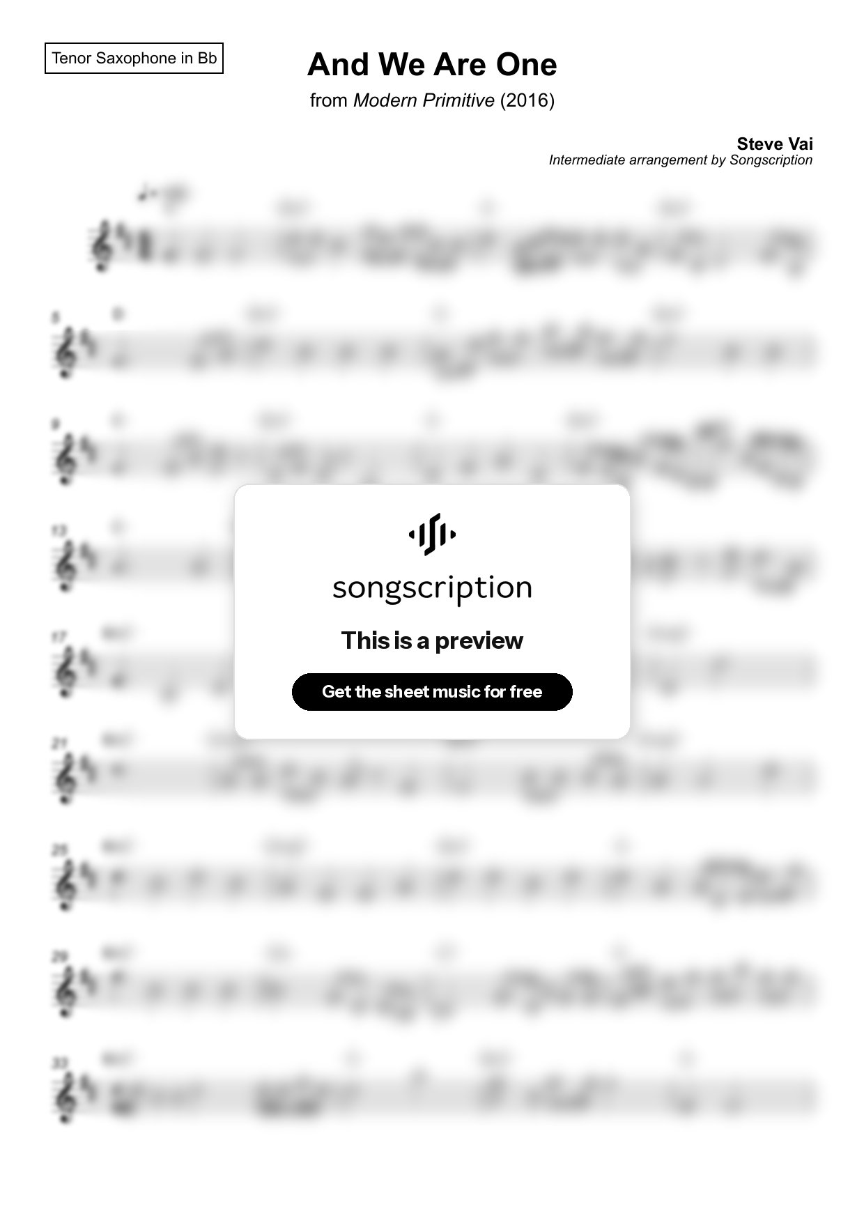 Intermediate Tenor Sax Sheet Music for "And We Are One" by Steve Vai
