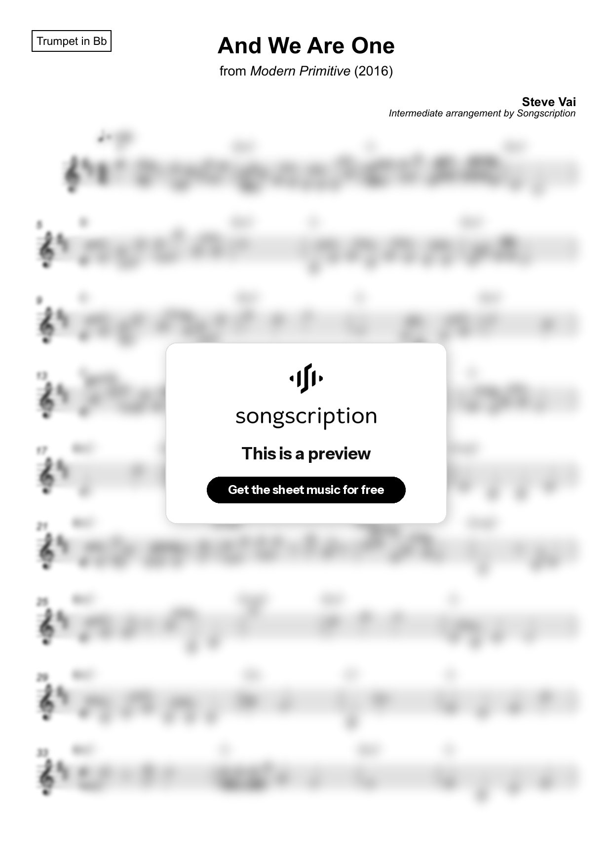 Intermediate Trumpet Sheet Music for "And We Are One" by Steve Vai