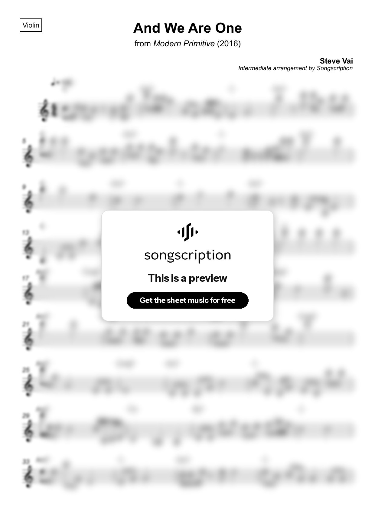 Intermediate Violin Sheet Music for "And We Are One" by Steve Vai