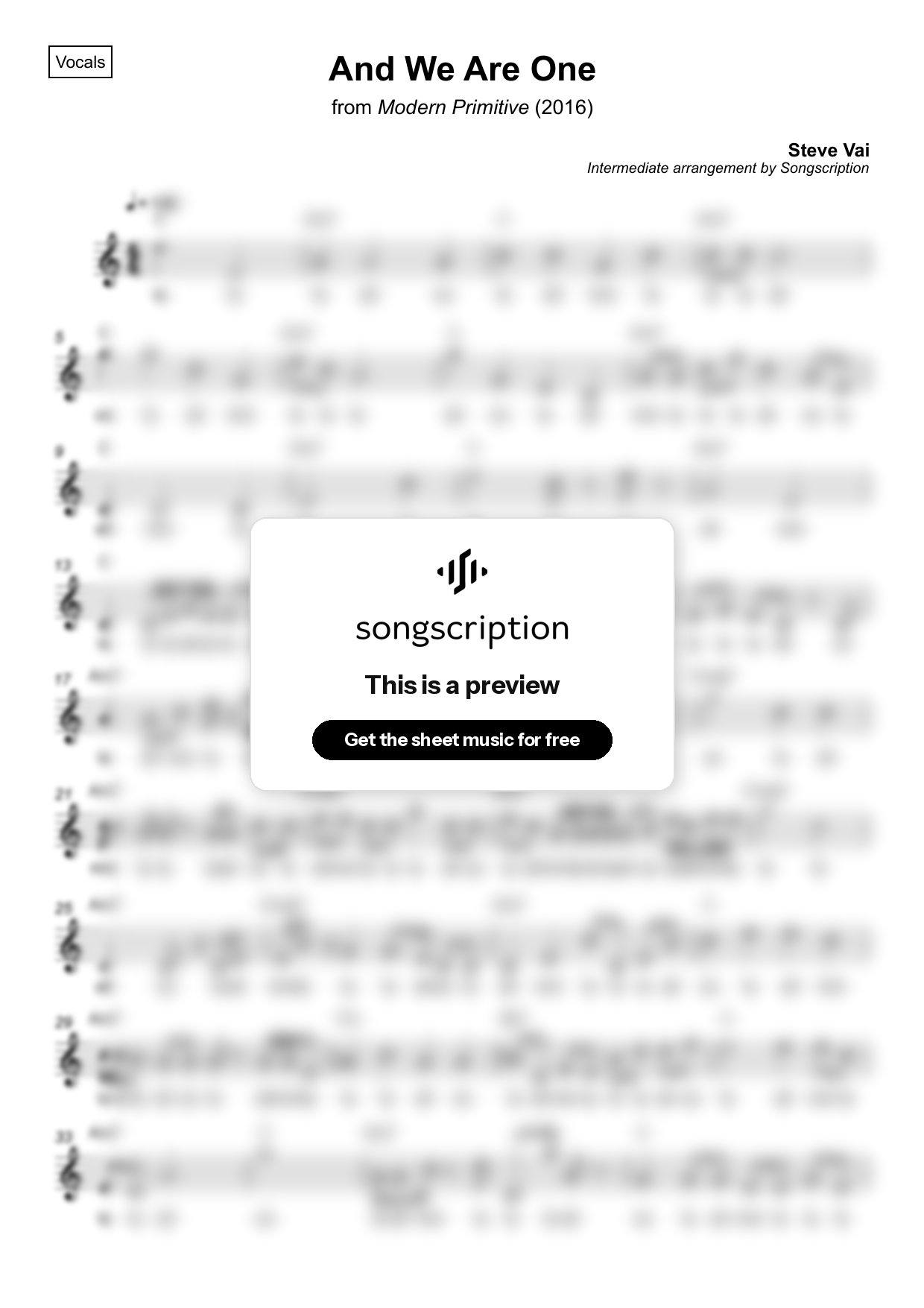 Intermediate Vocals Sheet Music for "And We Are One" by Steve Vai