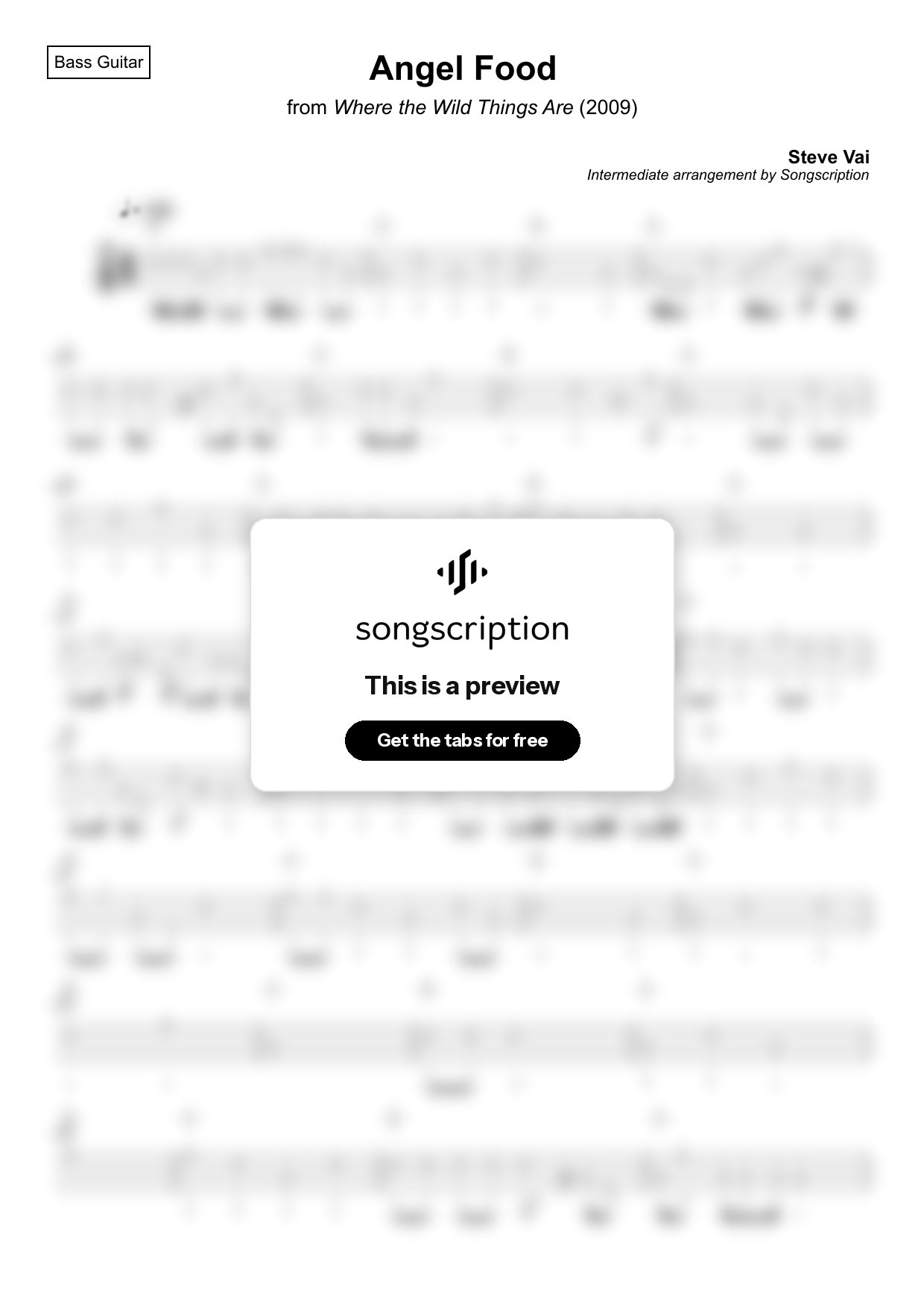 Intermediate Bass Guitar Tabs for "Angel Food" by Steve Vai