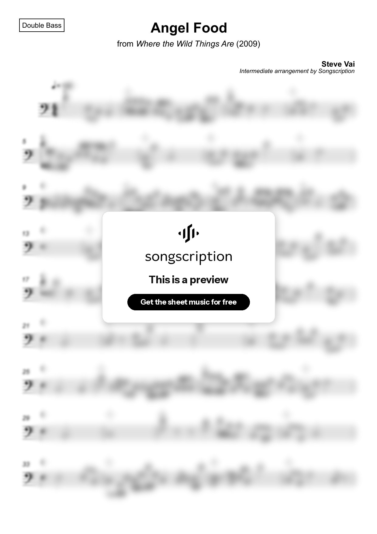 Intermediate Double Bass Sheet Music for "Angel Food" by Steve Vai