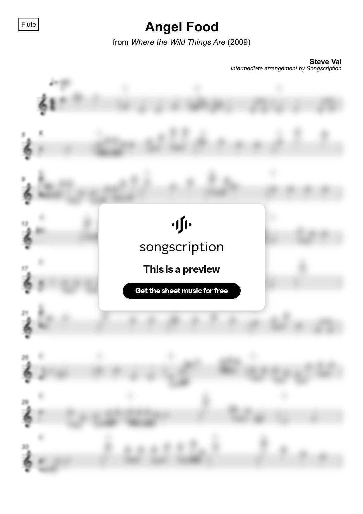 Intermediate Flute Sheet Music for "Angel Food" by Steve Vai