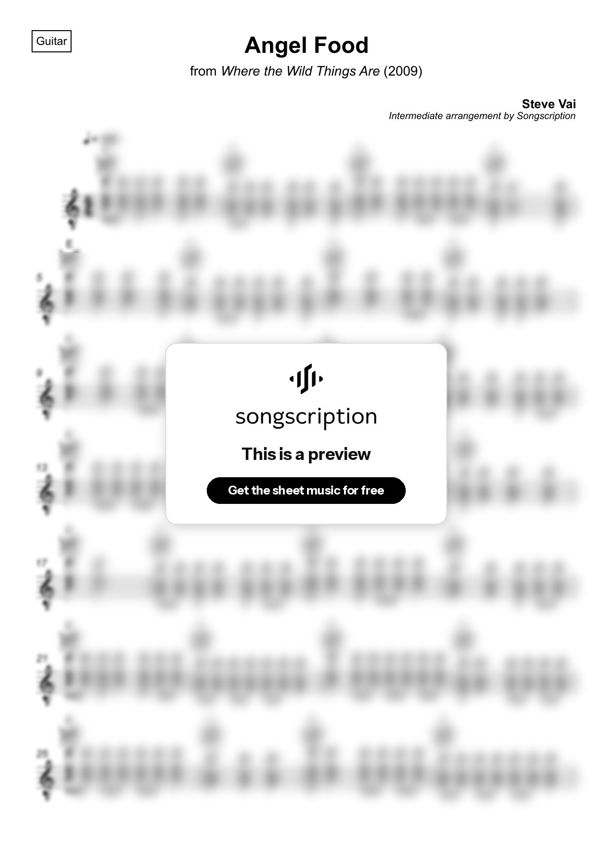 Intermediate Acoustic Guitar Sheet Music for "Angel Food" by Steve Vai