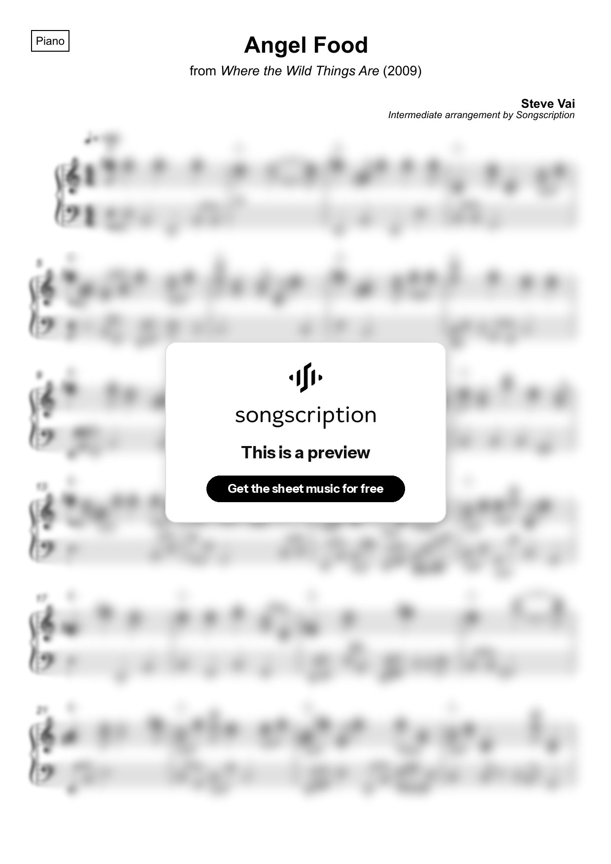 Intermediate Piano Sheet Music for "Angel Food" by Steve Vai