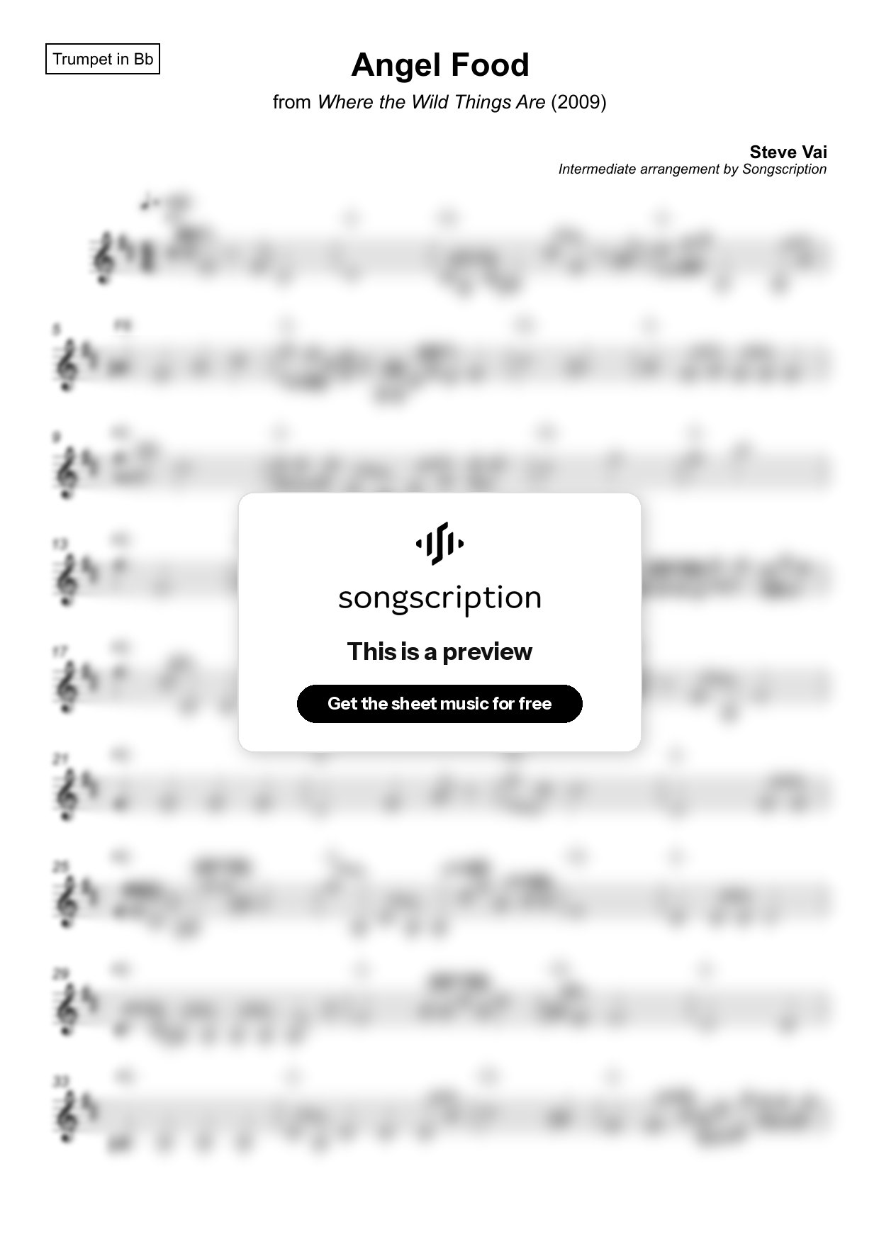 Intermediate Trumpet Sheet Music for "Angel Food" by Steve Vai