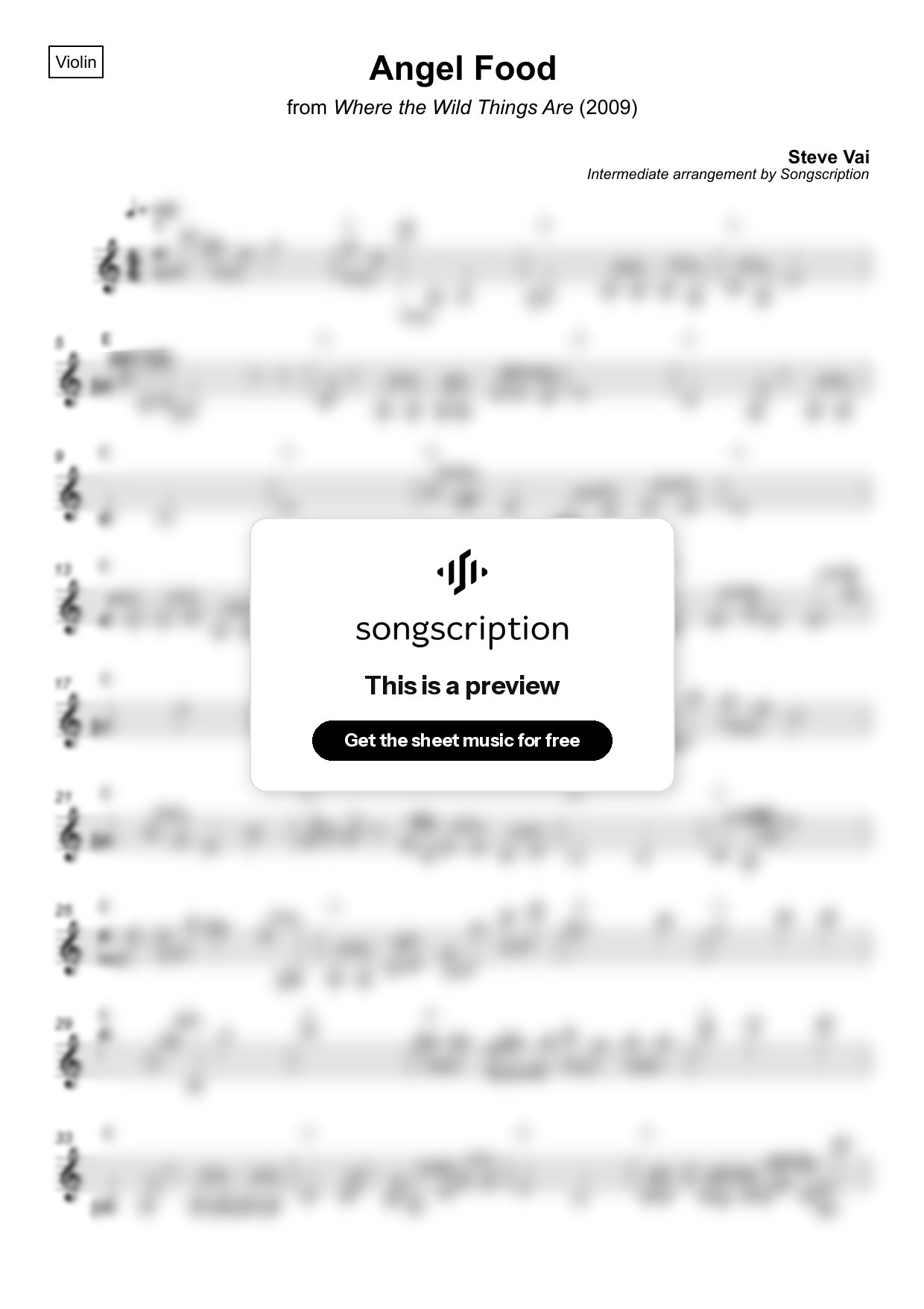 Intermediate Violin Sheet Music for "Angel Food" by Steve Vai