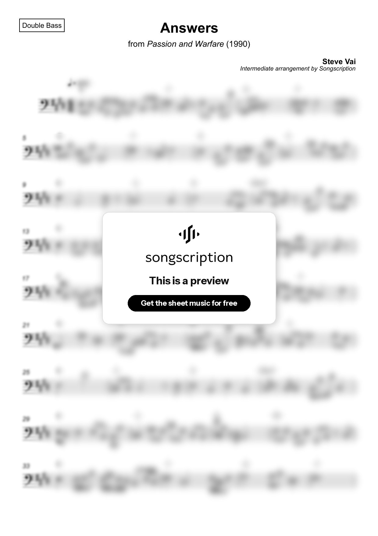 Intermediate Double Bass Sheet Music for "Answers" by Steve Vai