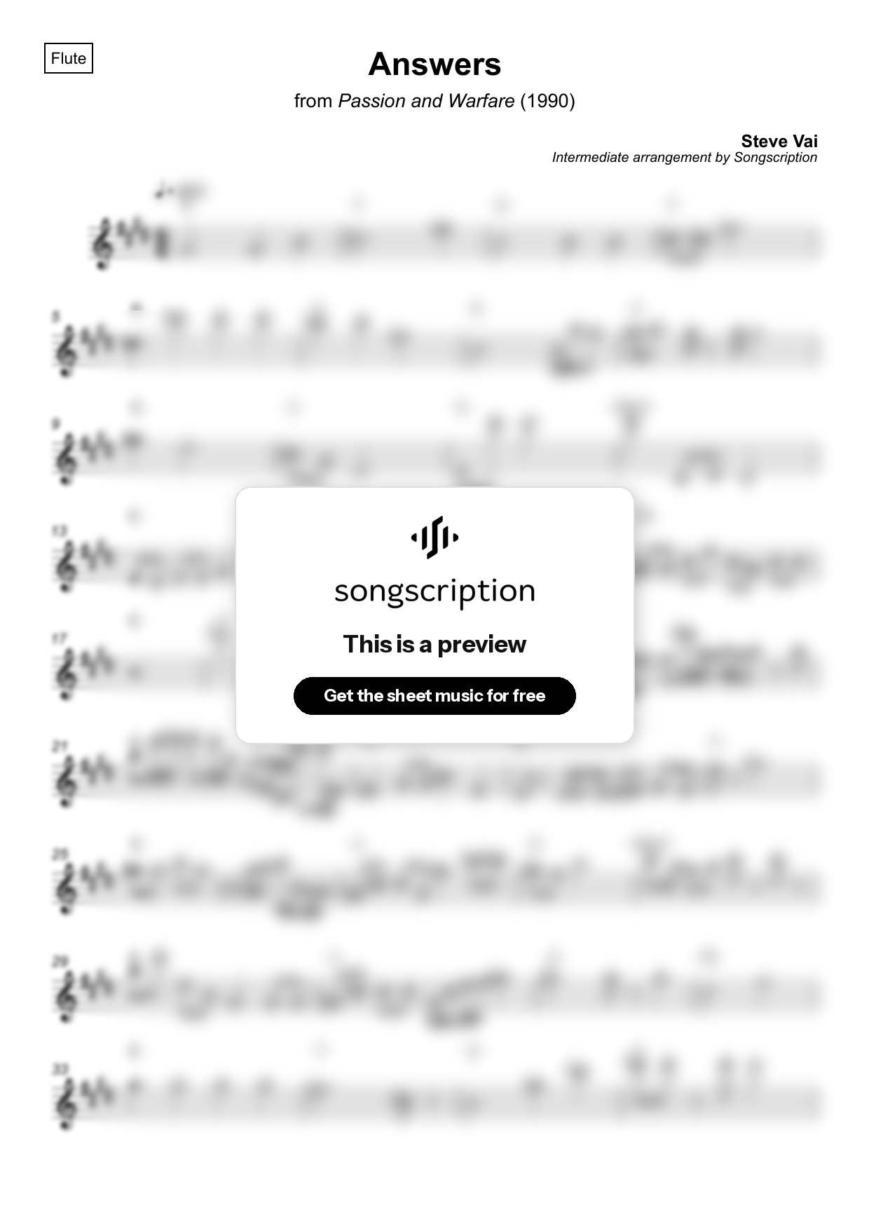 Intermediate Flute Sheet Music for "Answers" by Steve Vai