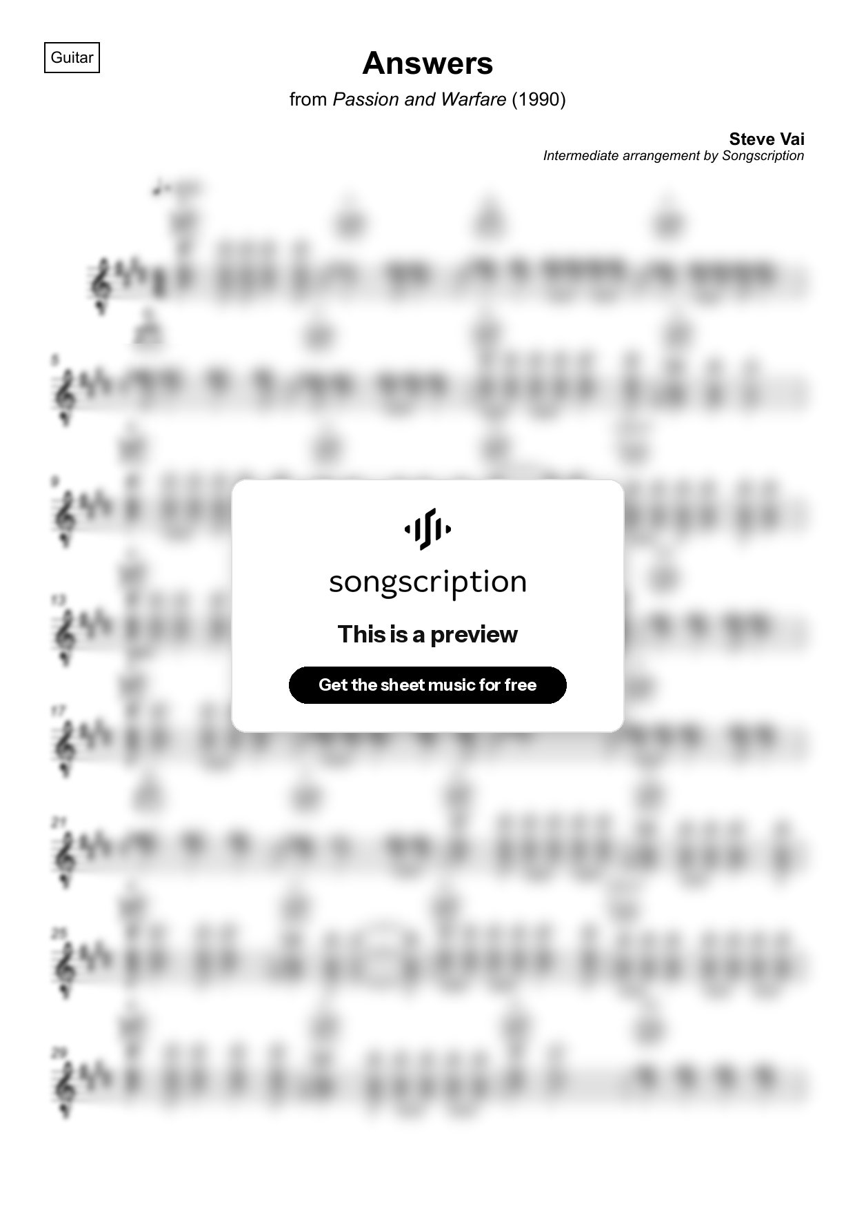 Intermediate Acoustic Guitar Sheet Music for "Answers" by Steve Vai