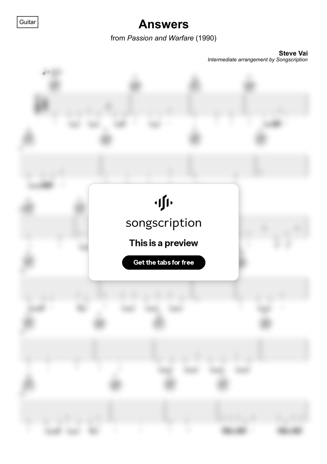 Intermediate Acoustic Guitar Tabs for "Answers" by Steve Vai
