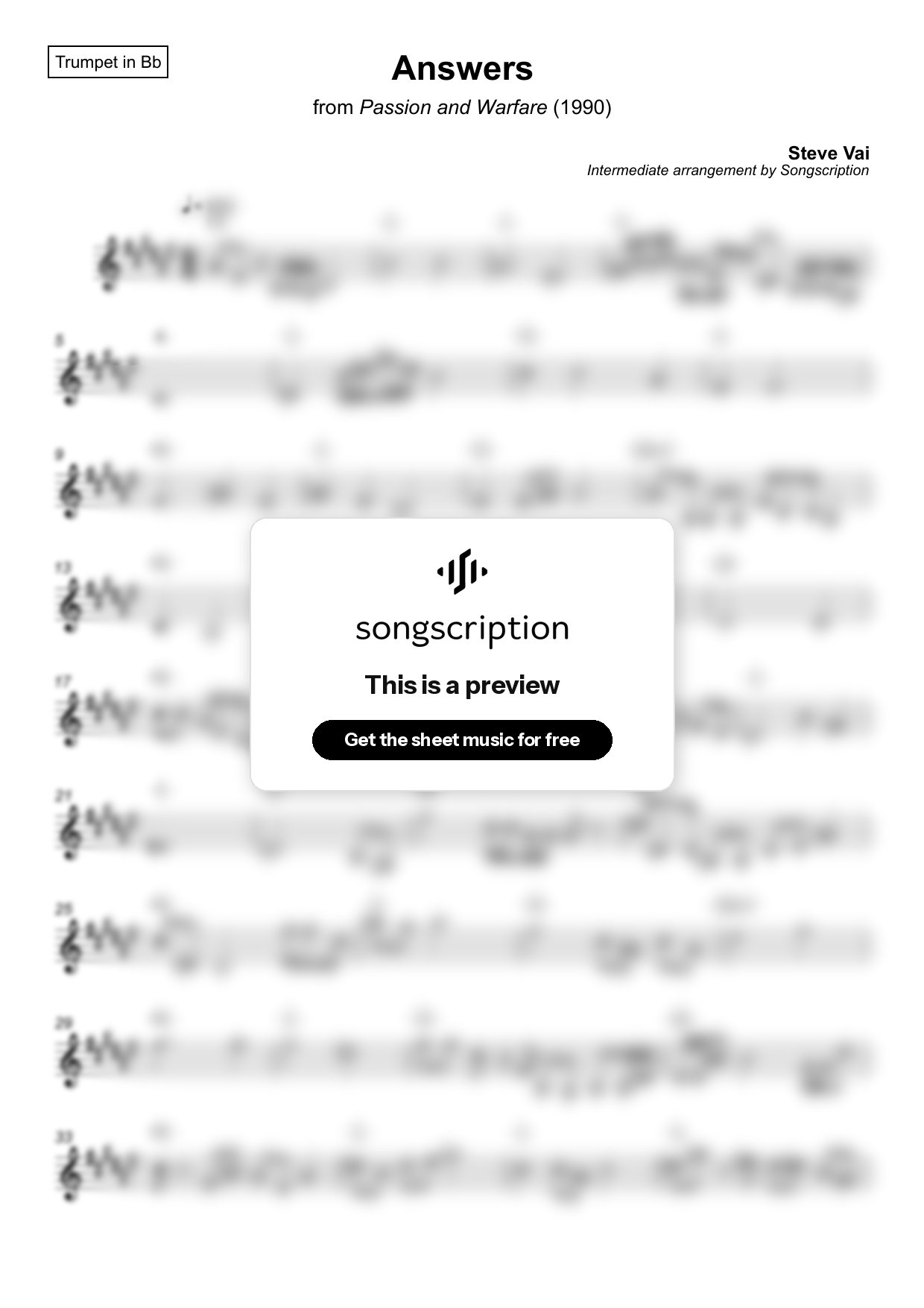 Intermediate Trumpet Sheet Music for "Answers" by Steve Vai