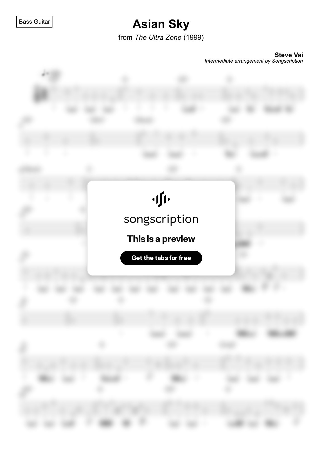Intermediate Bass Guitar Tabs for "Asian Sky" by Steve Vai