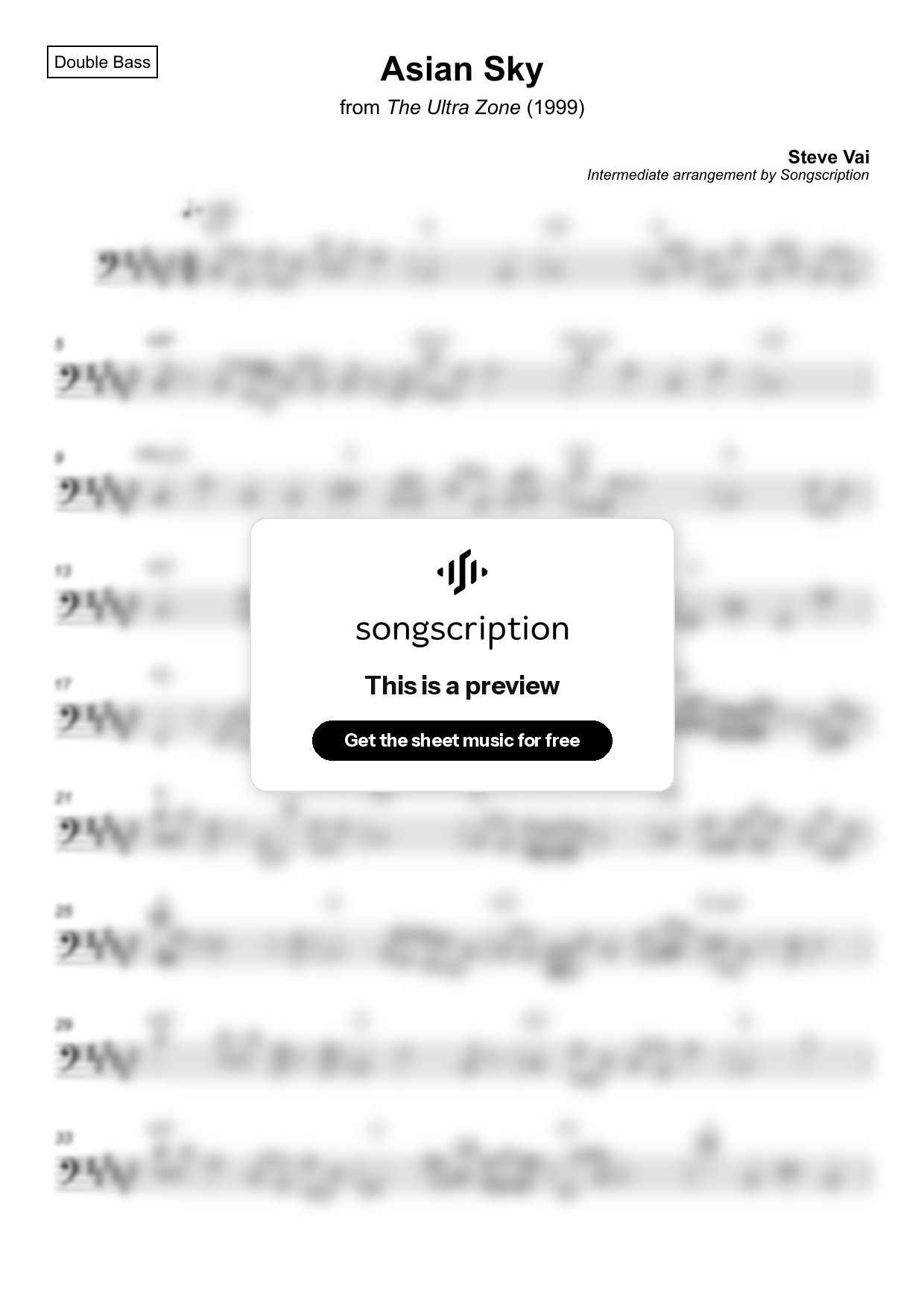 Intermediate Double Bass Sheet Music for "Asian Sky" by Steve Vai