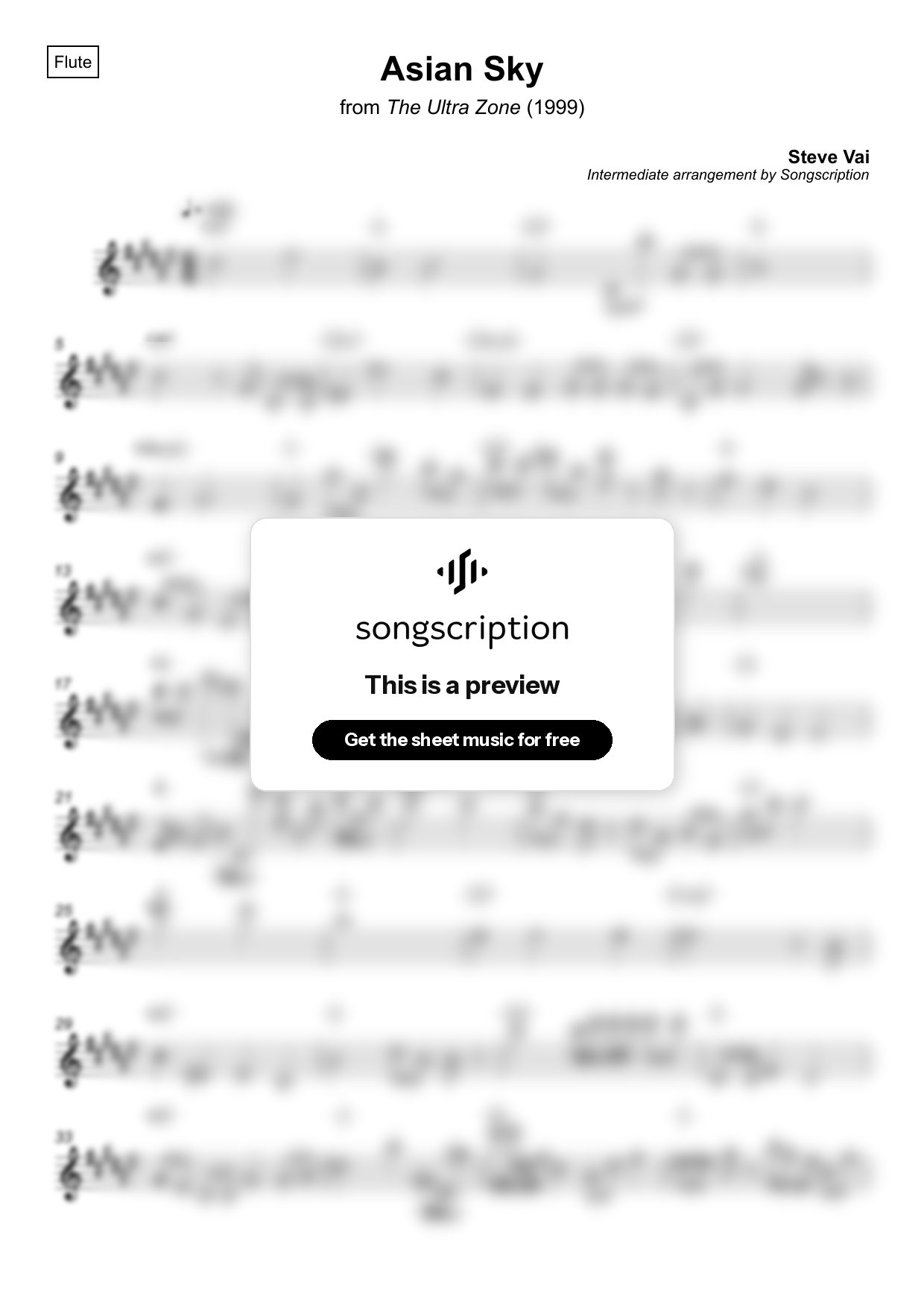Intermediate Flute Sheet Music for "Asian Sky" by Steve Vai