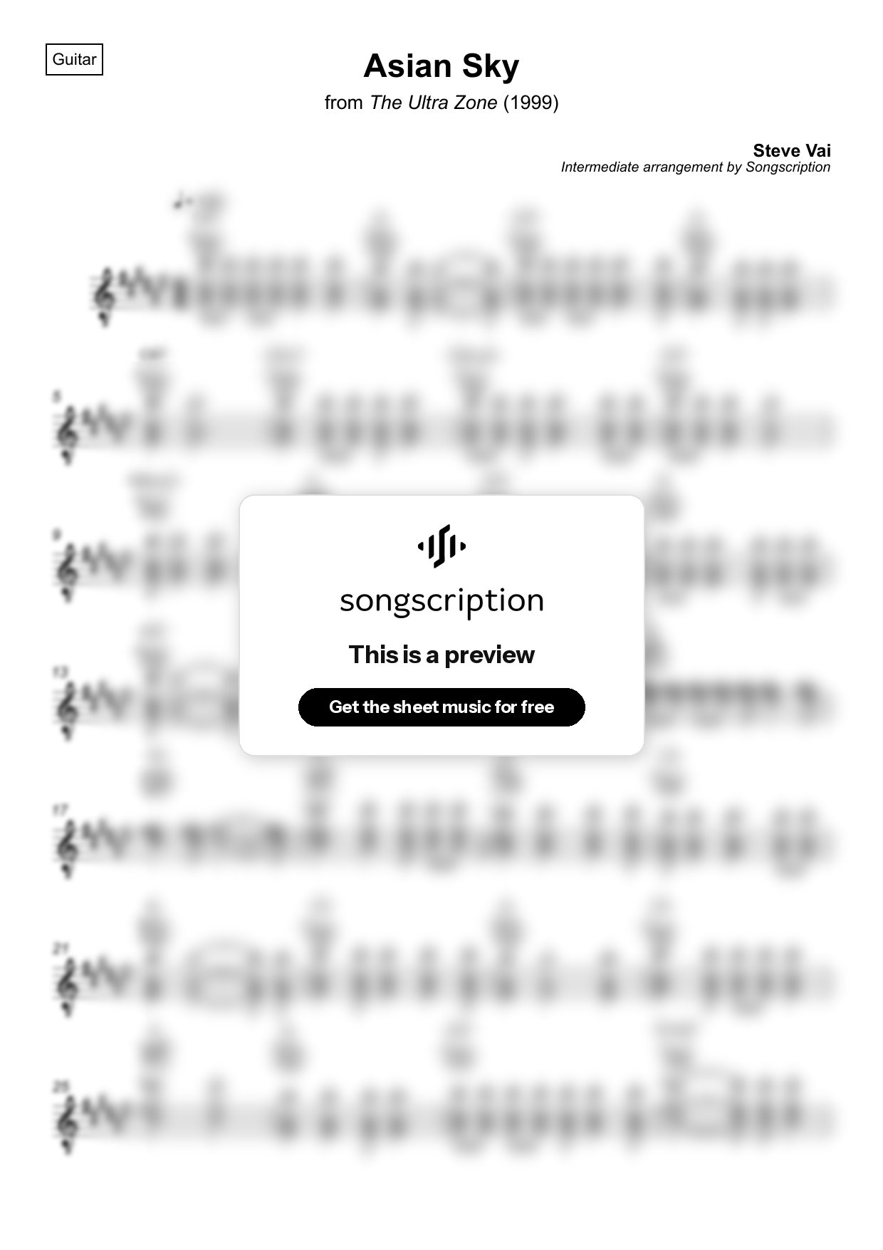 Intermediate Acoustic Guitar Sheet Music for "Asian Sky" by Steve Vai