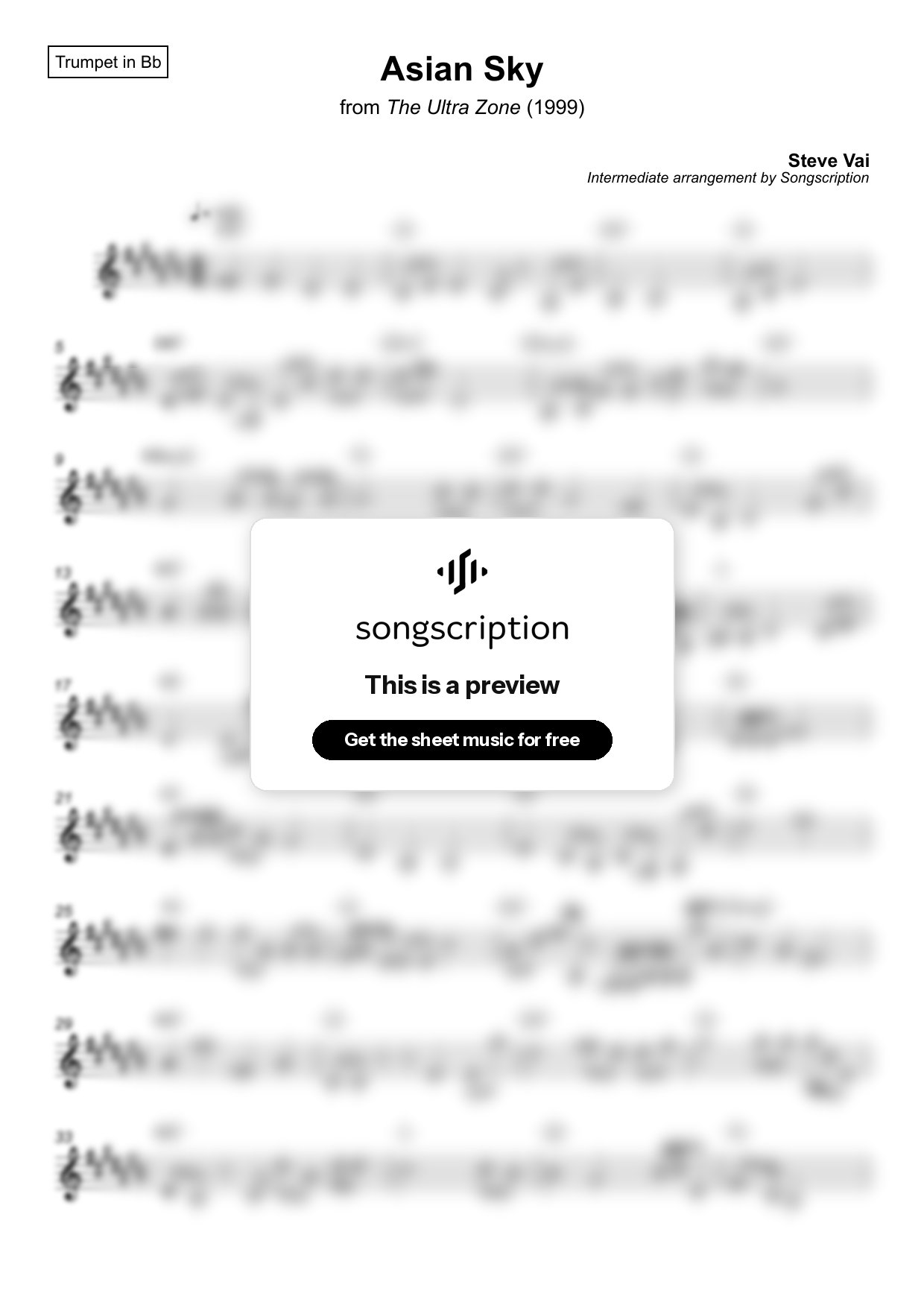 Intermediate Trumpet Sheet Music for "Asian Sky" by Steve Vai