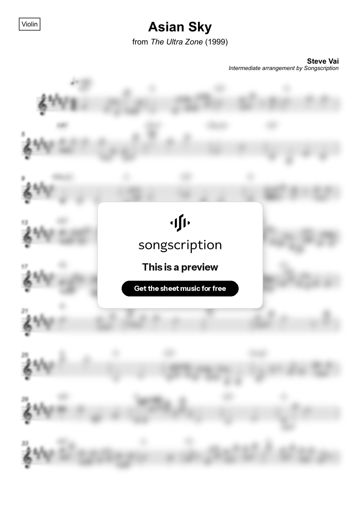 Intermediate Violin Sheet Music for "Asian Sky" by Steve Vai