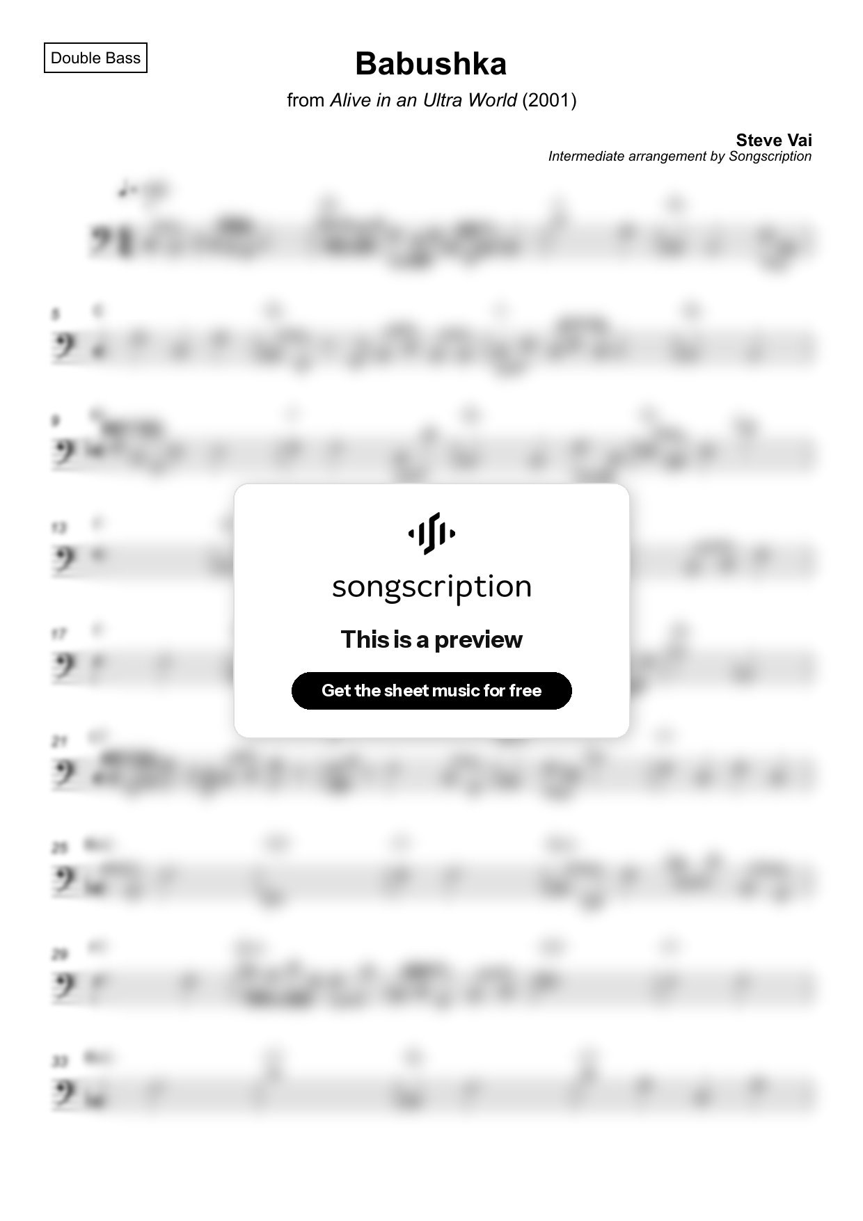Intermediate Double Bass Sheet Music for "Babushka" by Steve Vai