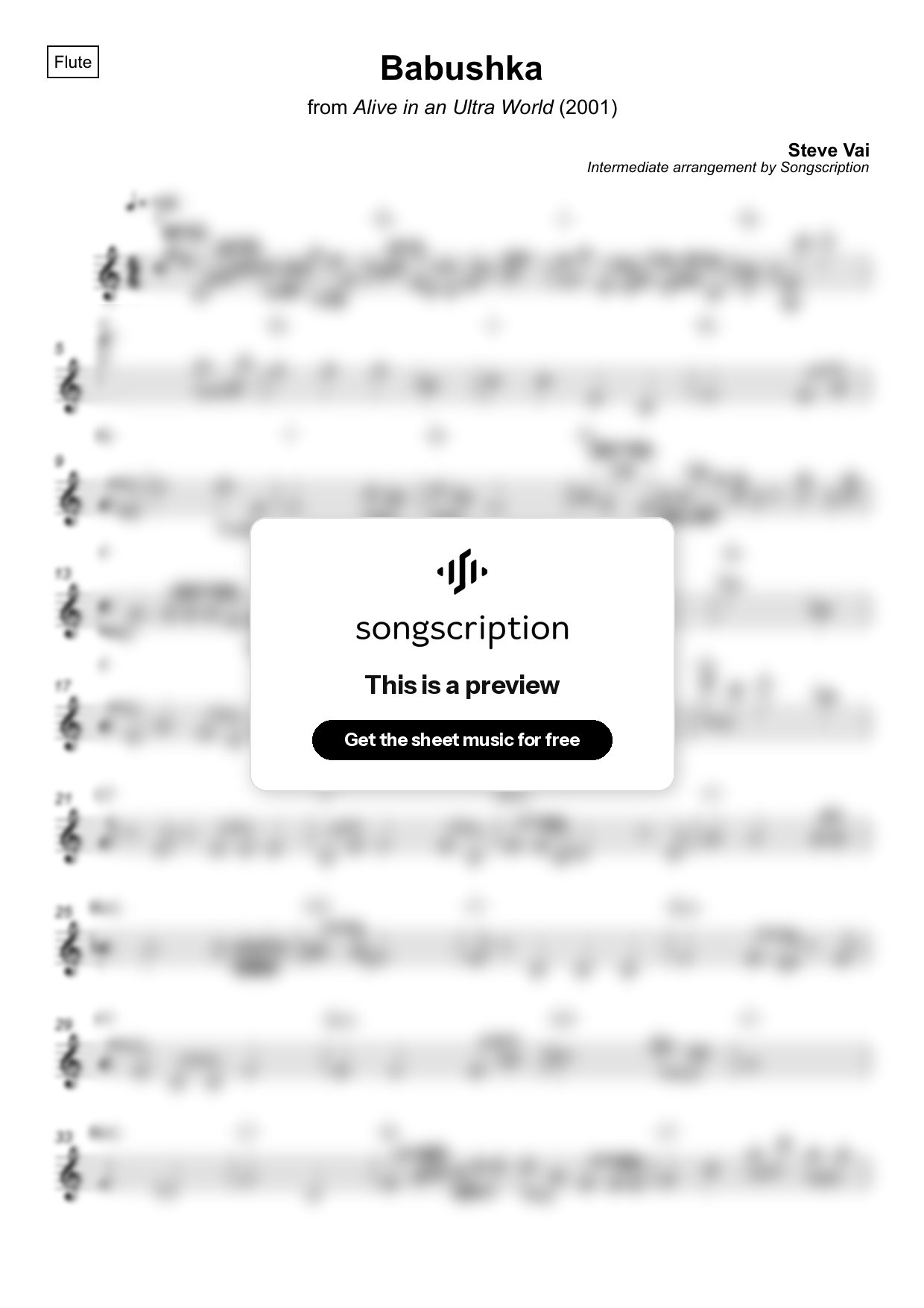 Intermediate Flute Sheet Music for "Babushka" by Steve Vai