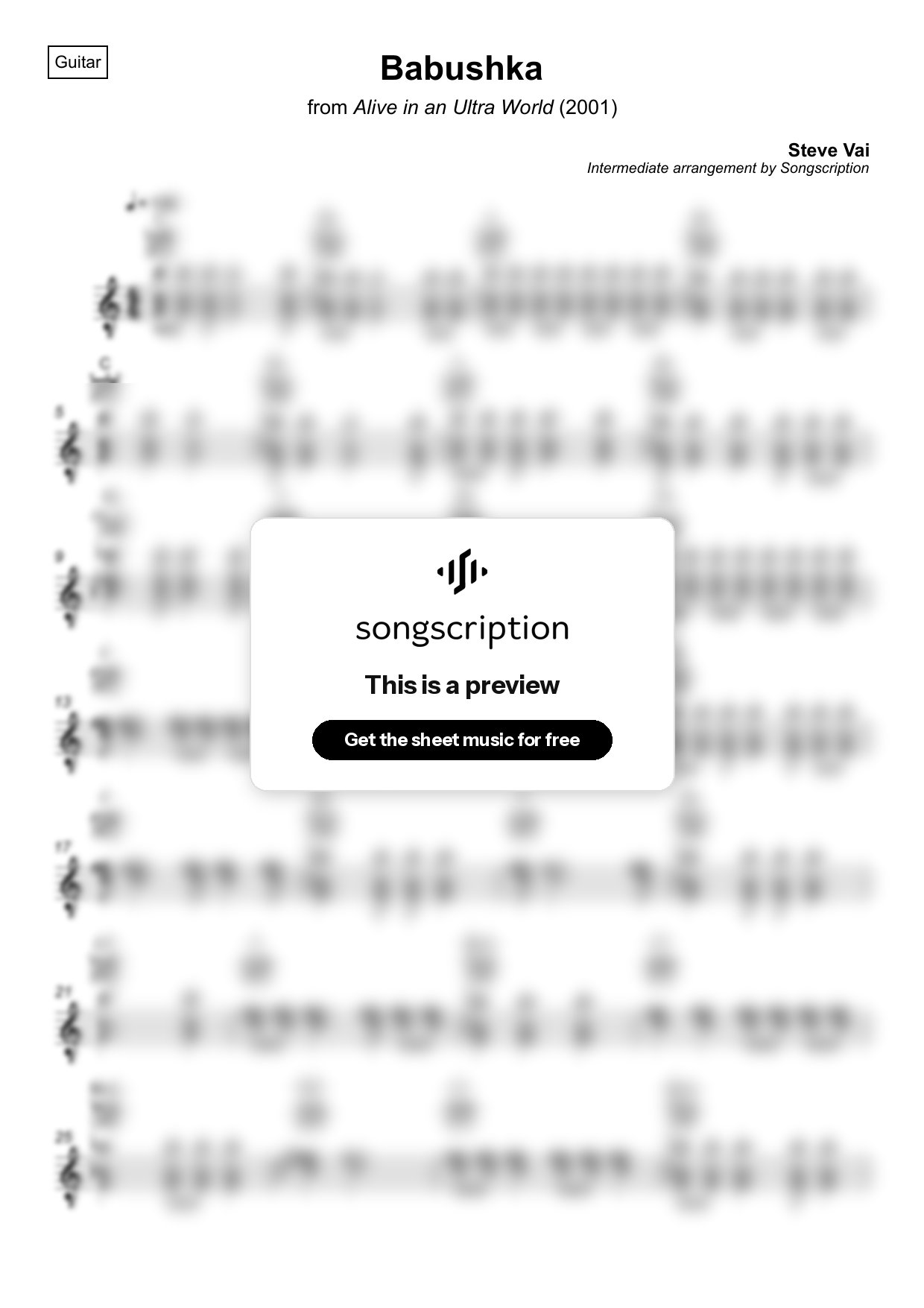 Intermediate Acoustic Guitar Sheet Music for "Babushka" by Steve Vai