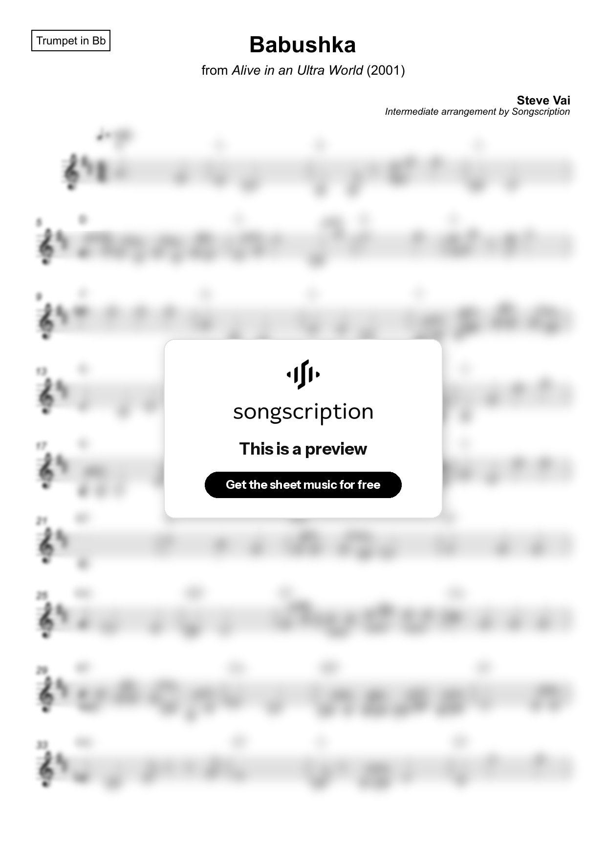 Intermediate Trumpet Sheet Music for "Babushka" by Steve Vai