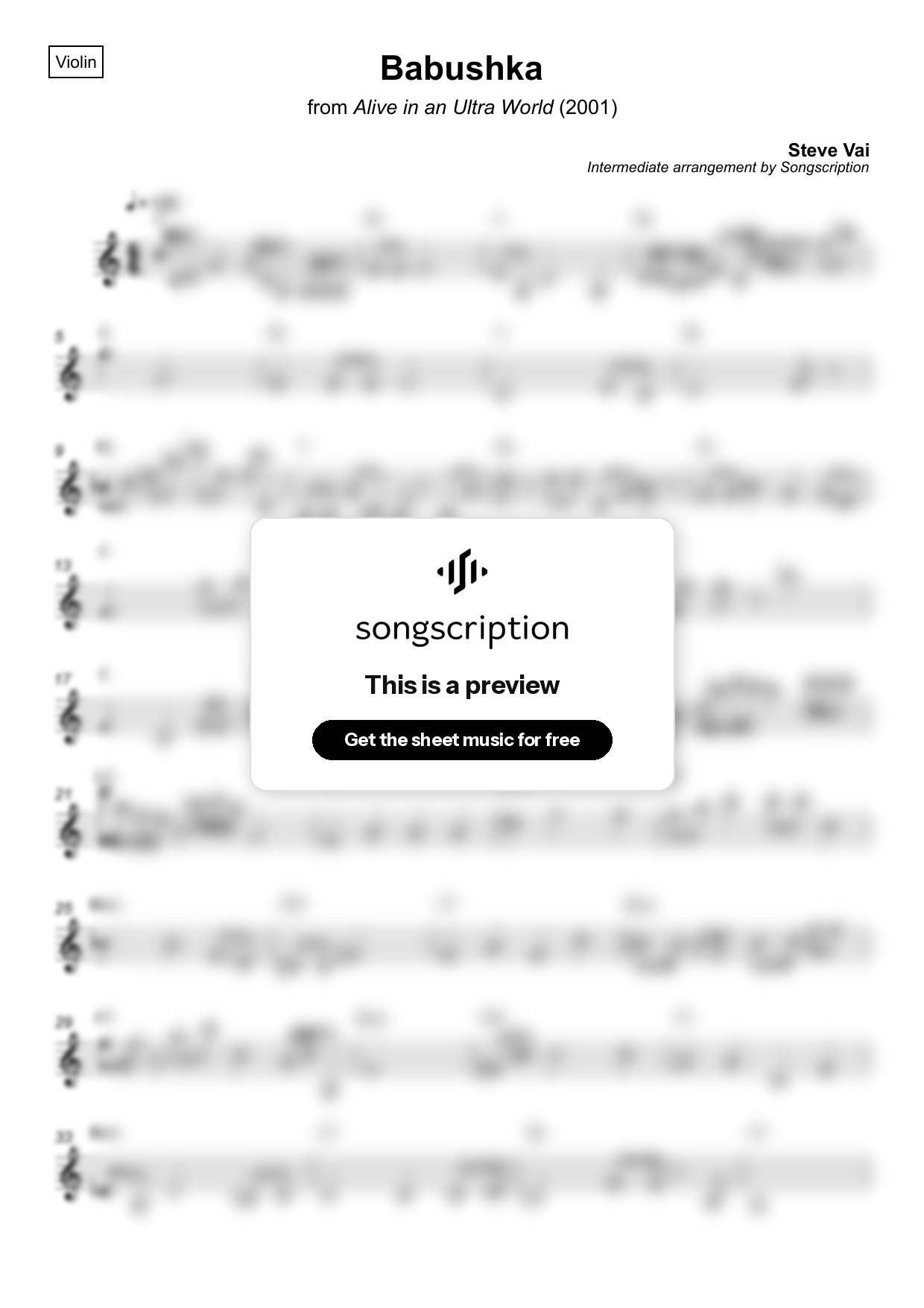 Intermediate Violin Sheet Music for "Babushka" by Steve Vai