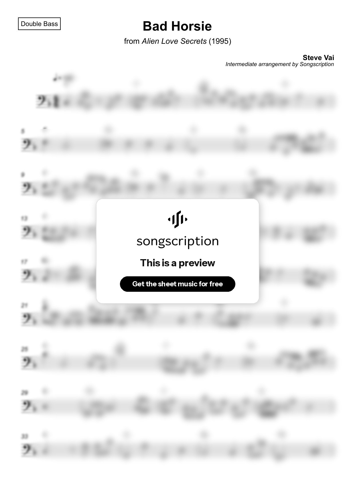 Intermediate Double Bass Sheet Music for "Bad Horsie" by Steve Vai