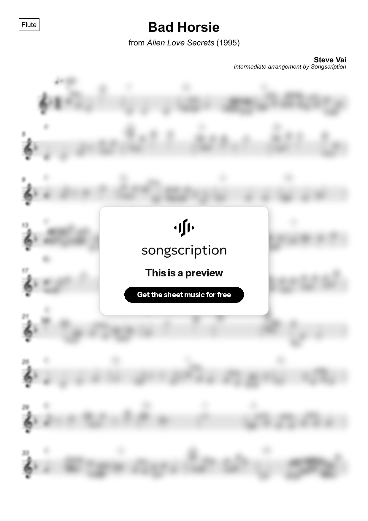 Intermediate Flute Sheet Music for "Bad Horsie" by Steve Vai