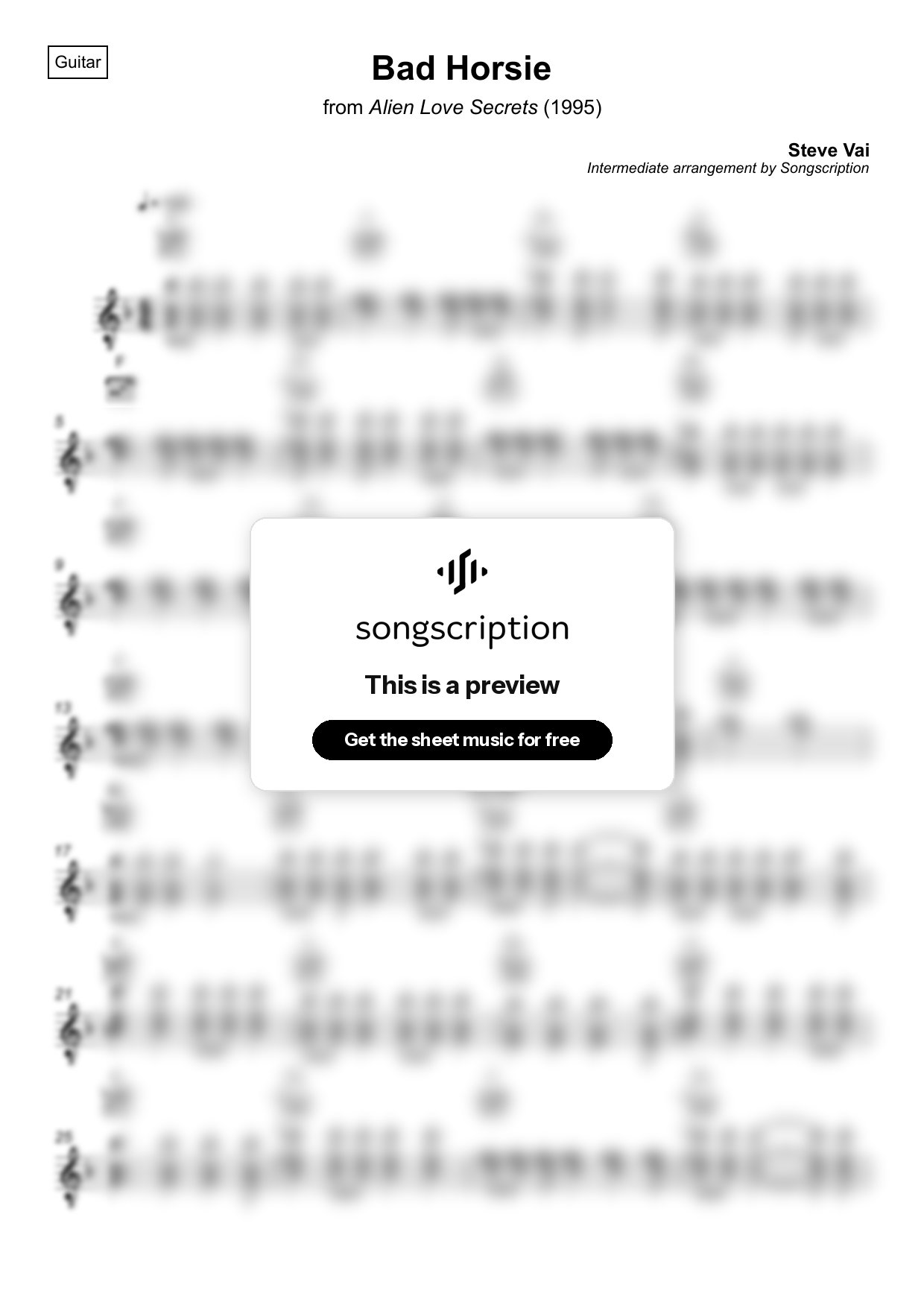 Intermediate Acoustic Guitar Sheet Music for "Bad Horsie" by Steve Vai
