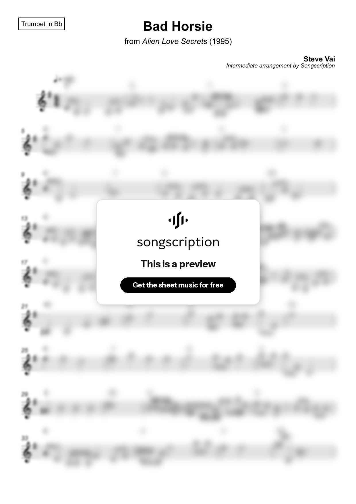 Intermediate Trumpet Sheet Music for "Bad Horsie" by Steve Vai