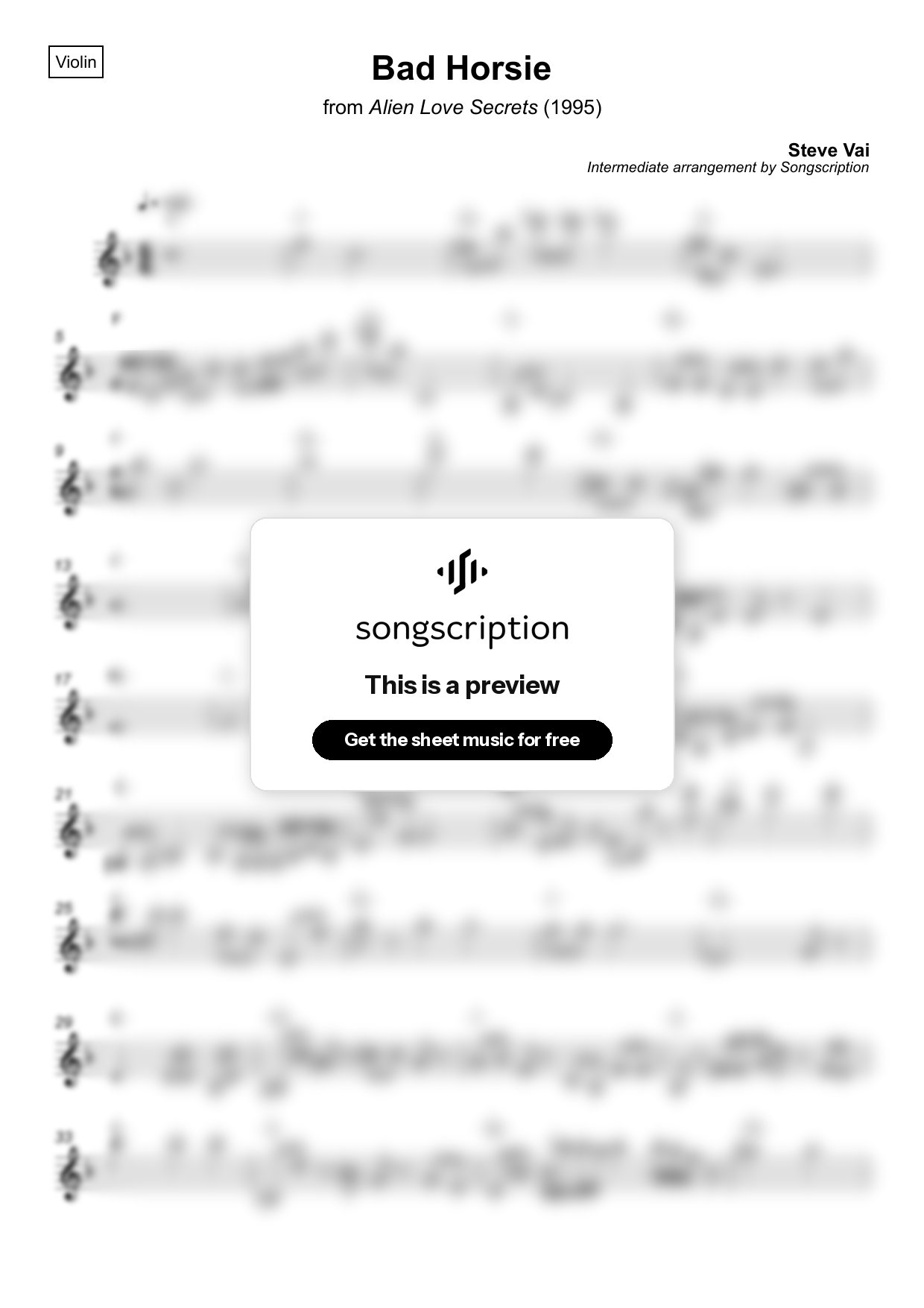 Intermediate Violin Sheet Music for "Bad Horsie" by Steve Vai