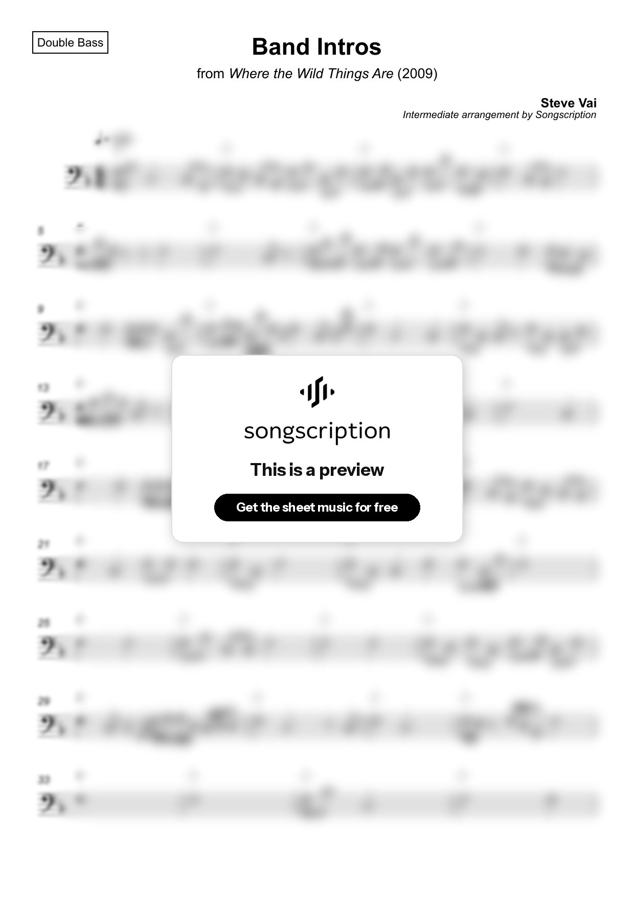 Intermediate Double Bass Sheet Music for "Band Intros" by Steve Vai