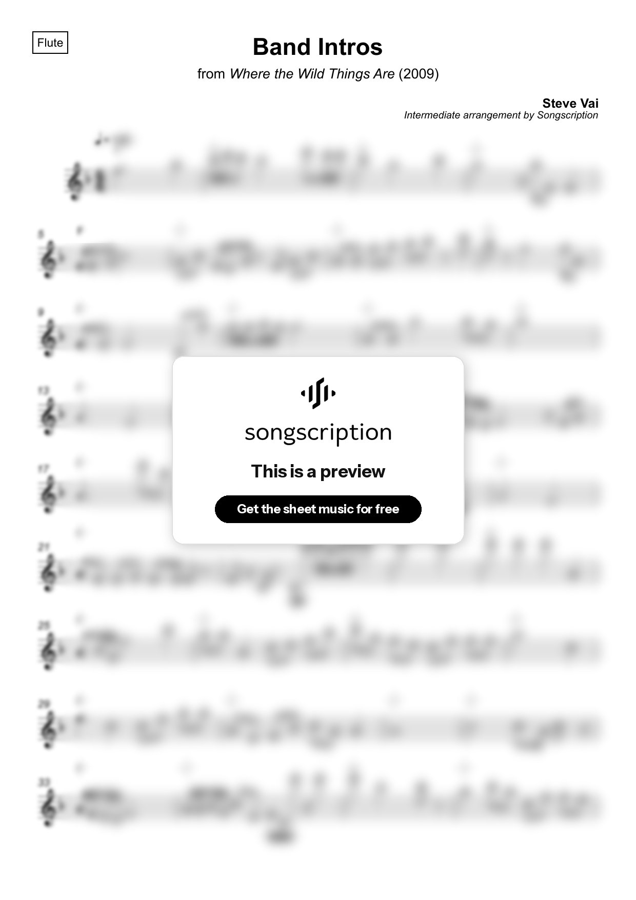 Intermediate Flute Sheet Music for "Band Intros" by Steve Vai